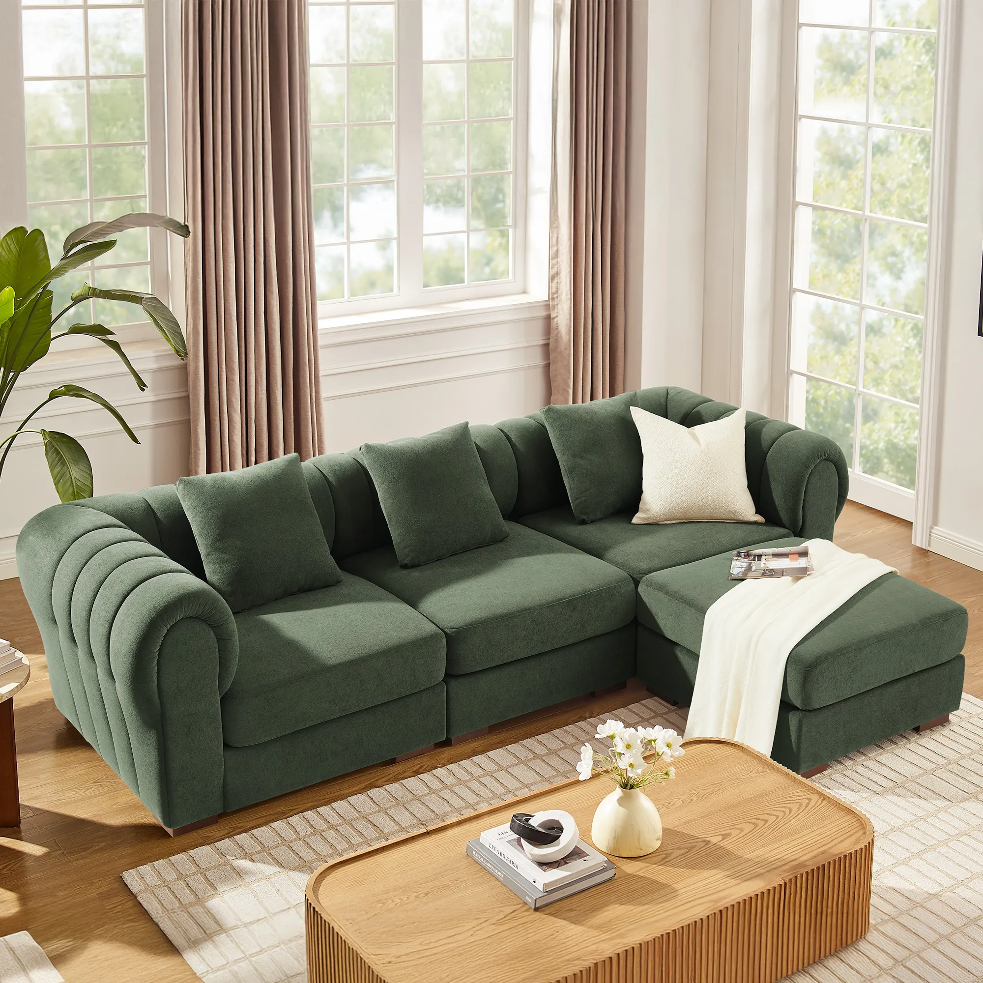 Kystlin L-Shaped Modular Sectional Sofa - Green, Velvet product