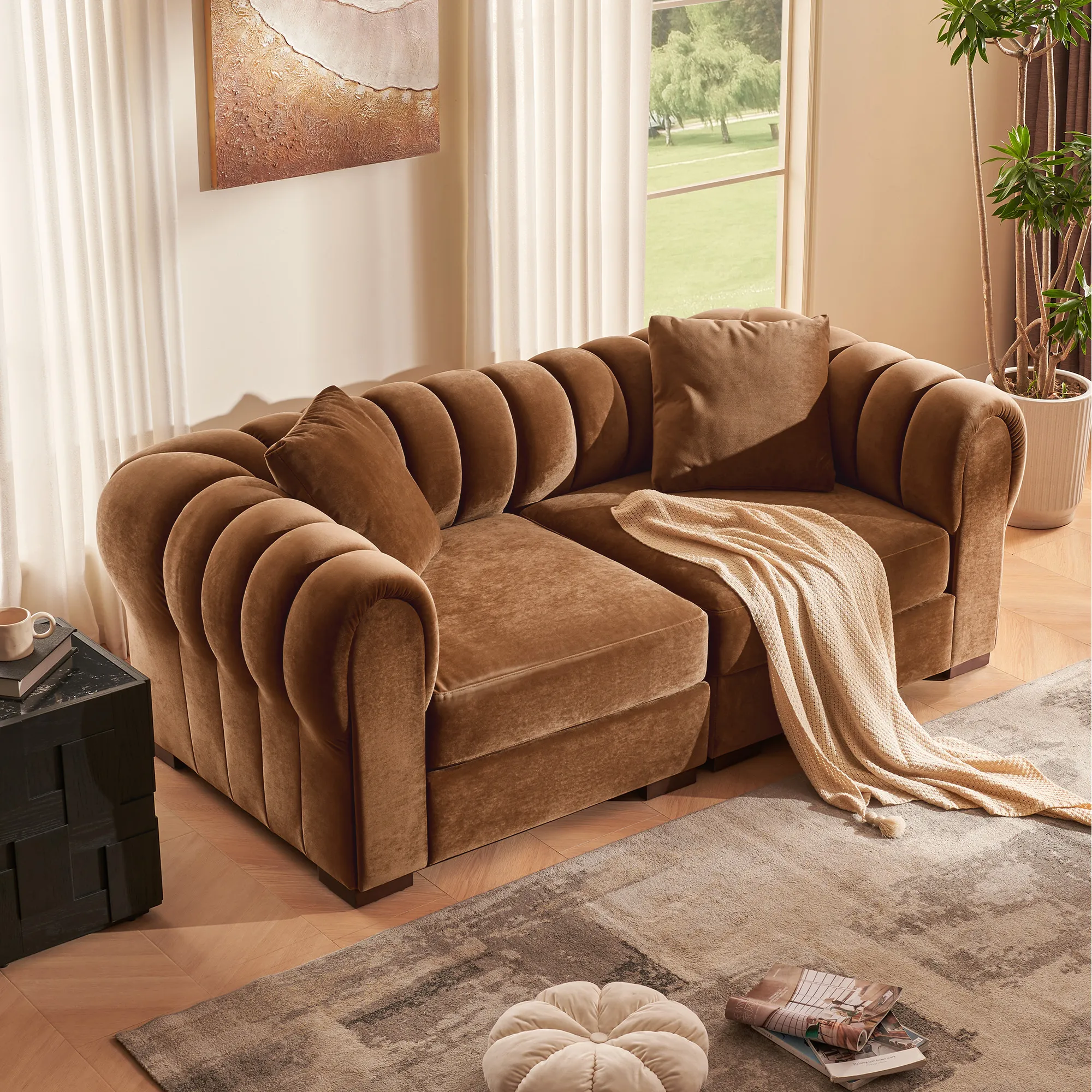 Kystlin Loveseat Sofa - Brown, Velvet product