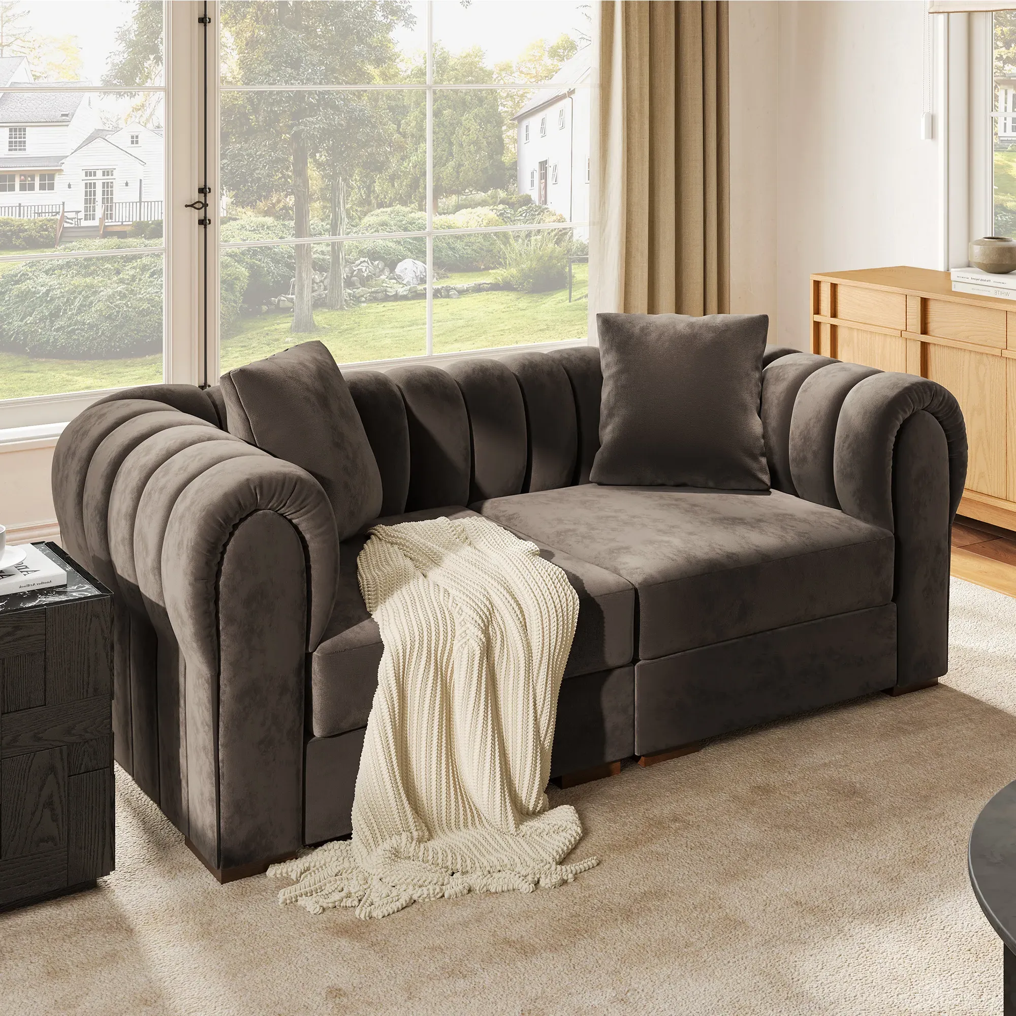Kystlin Loveseat Sofa Spill-Resistant - Dark Gray, Velvet product
