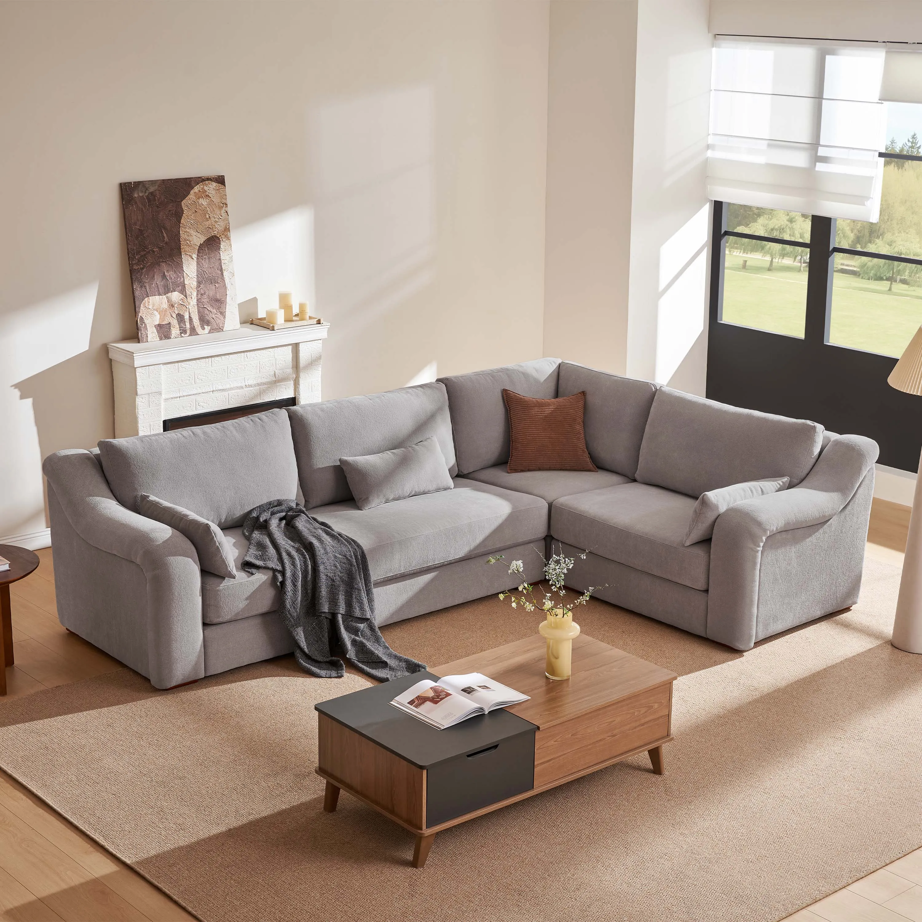 L-Shaped Sectional Sofa Spill-Resistant with Removable Cover - Gray, Chenille product