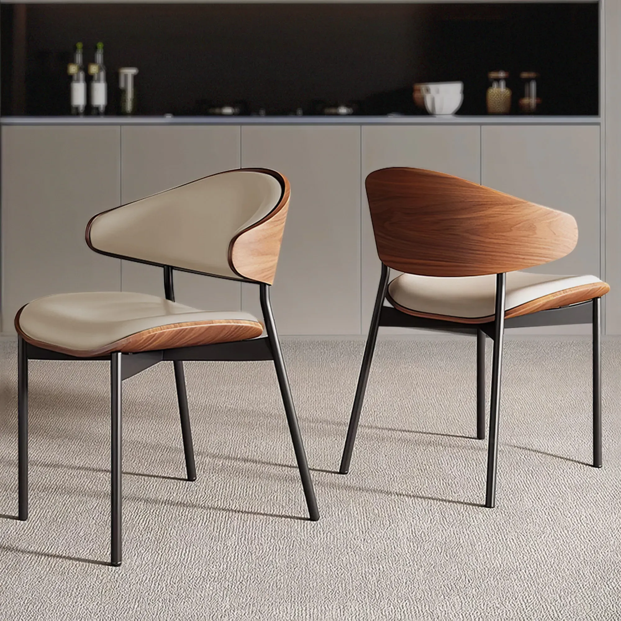 Lars MCM Armless Dining Chairs Set of 2 - Brown, PU Leather product