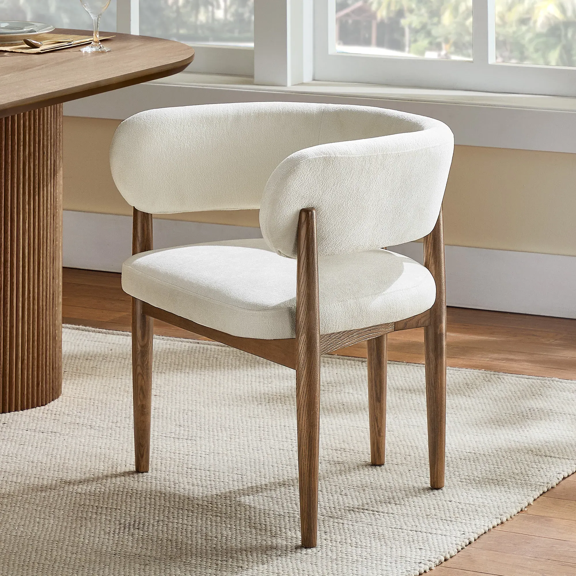 Leonora Set of 2 Dining Chairs with Armrests - White, Chenille product