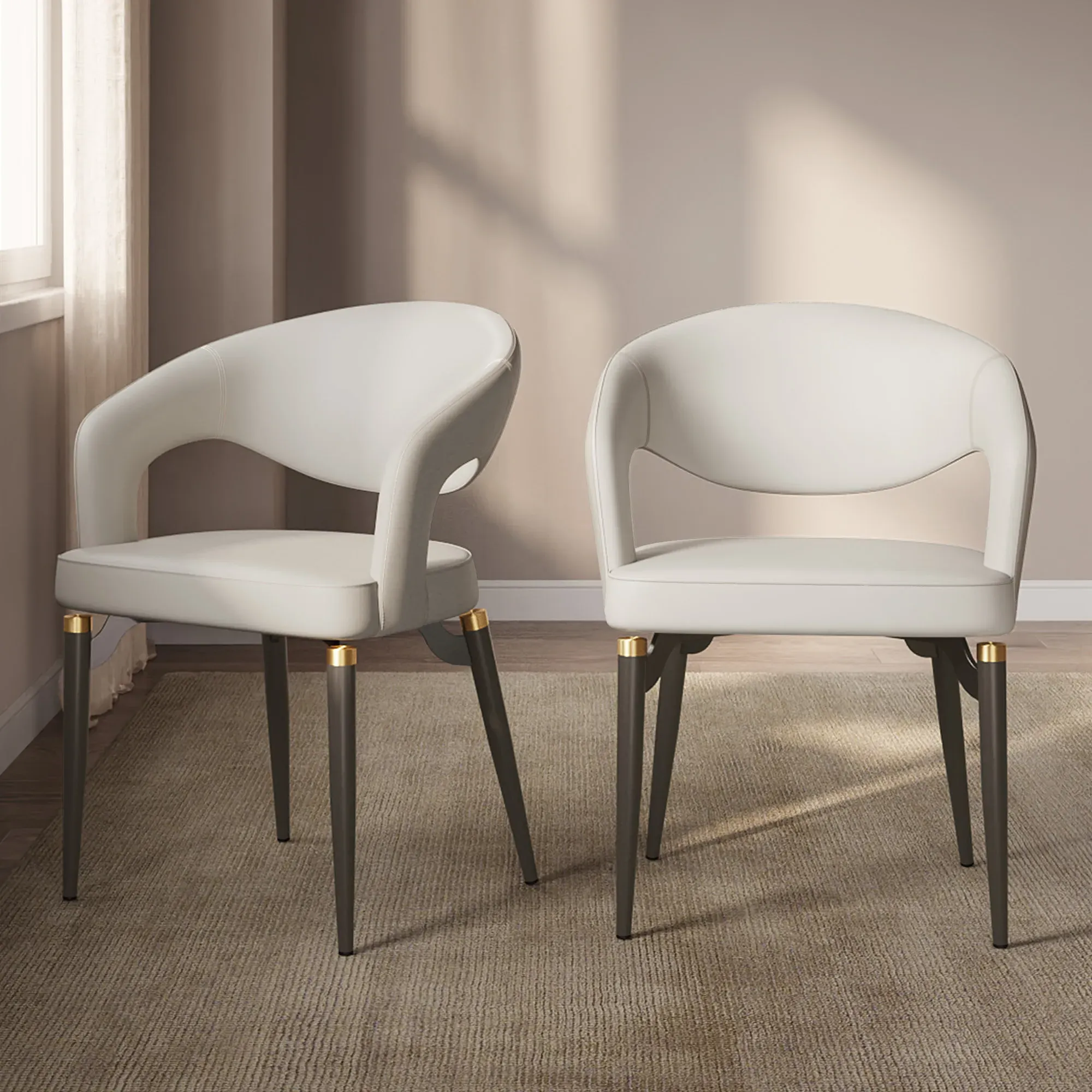 Liliana Curved Dining Chairs Set of 2 - Beige, PU Leather product