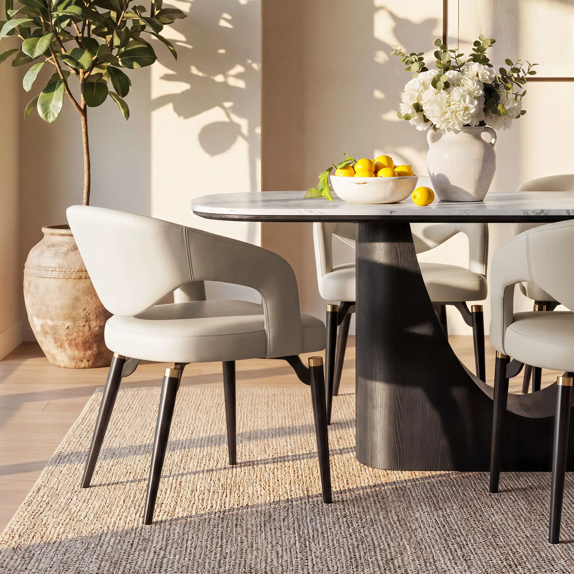 Liliana Set of 2 Curved Dining Chairs - Beige, PU Leather product