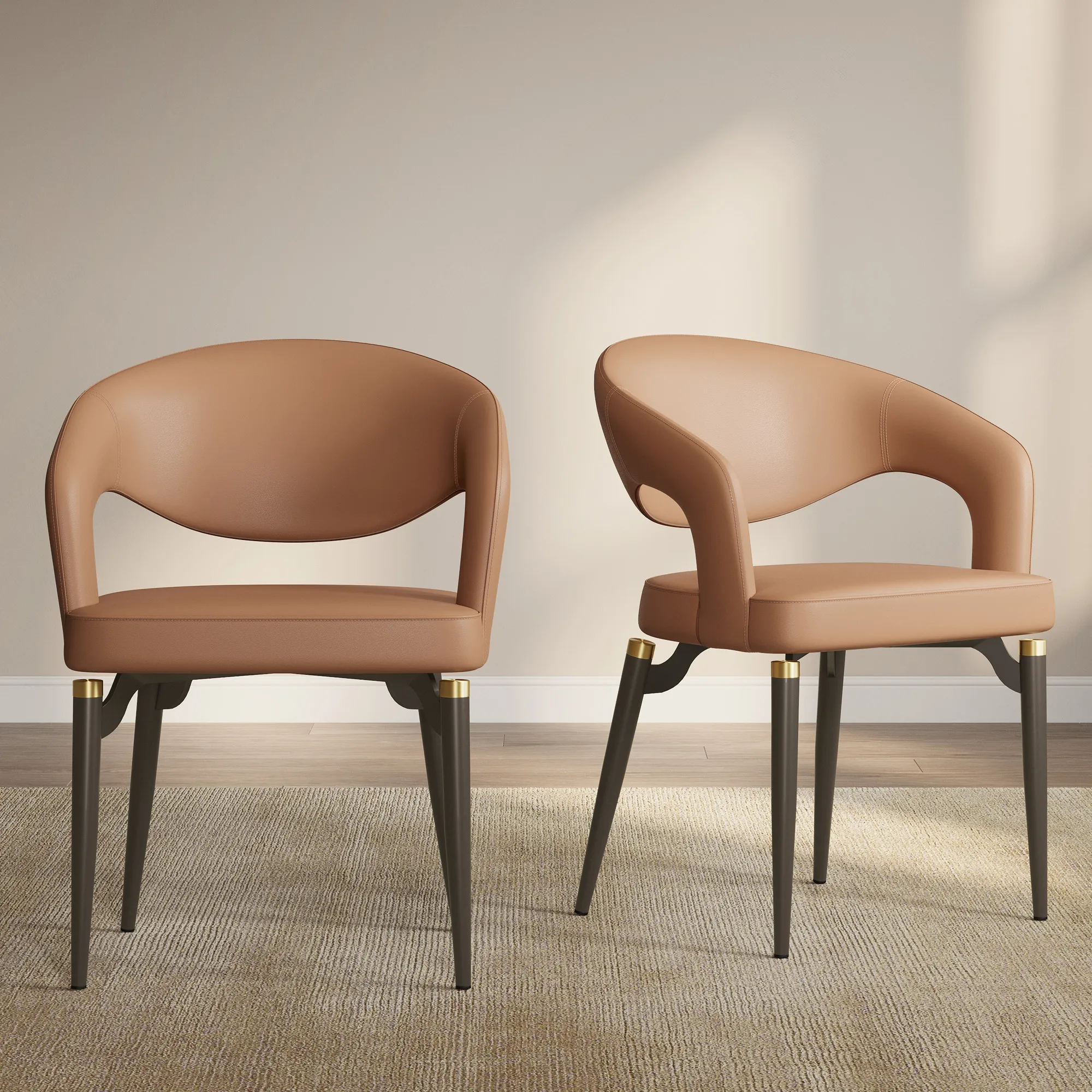 Liliana Set of 2 Dining Chairs with Armrests - Dark Gray, PU Leather product
