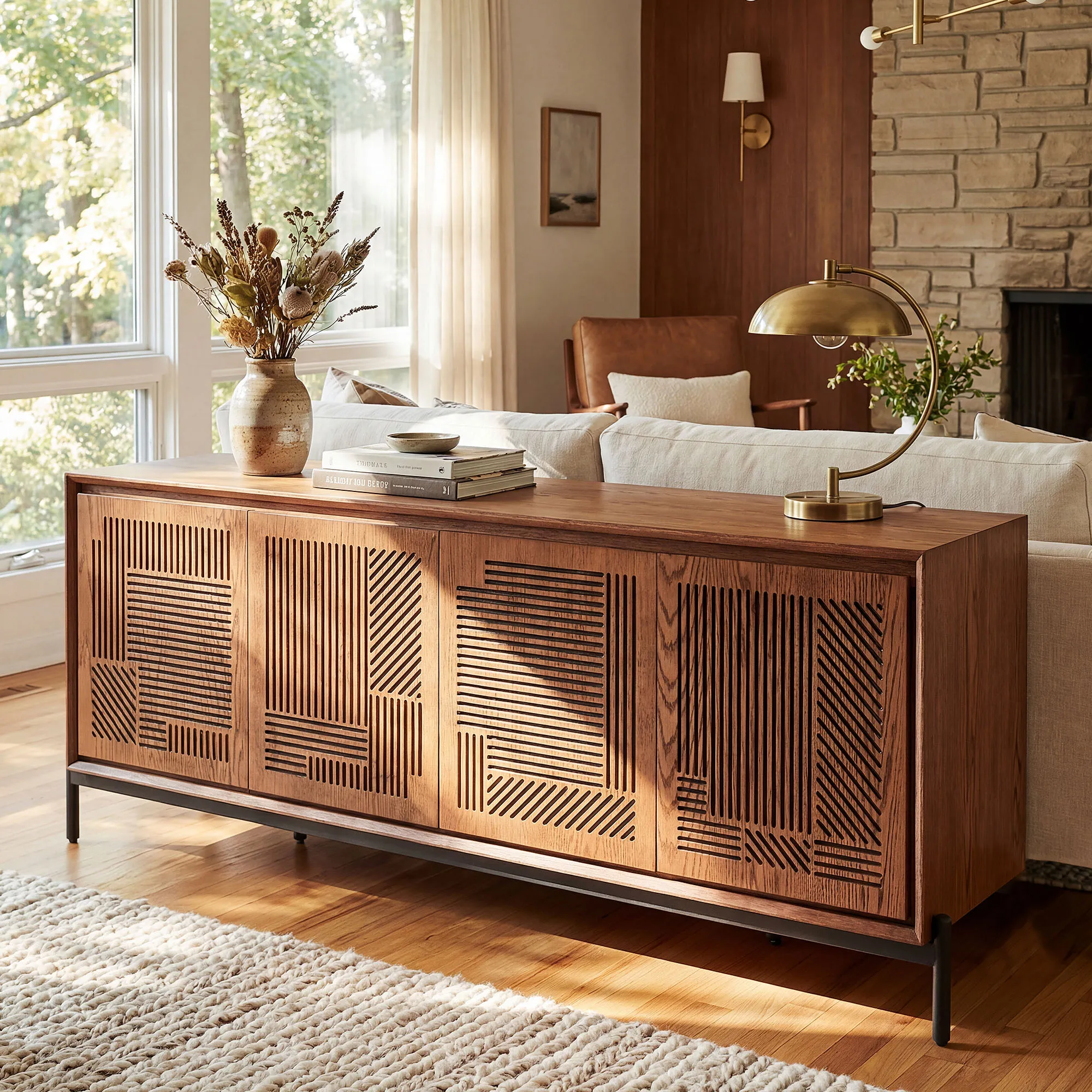 Linea 74-Inch TV Stand with Storage - Walnut, Rubber Wood product
