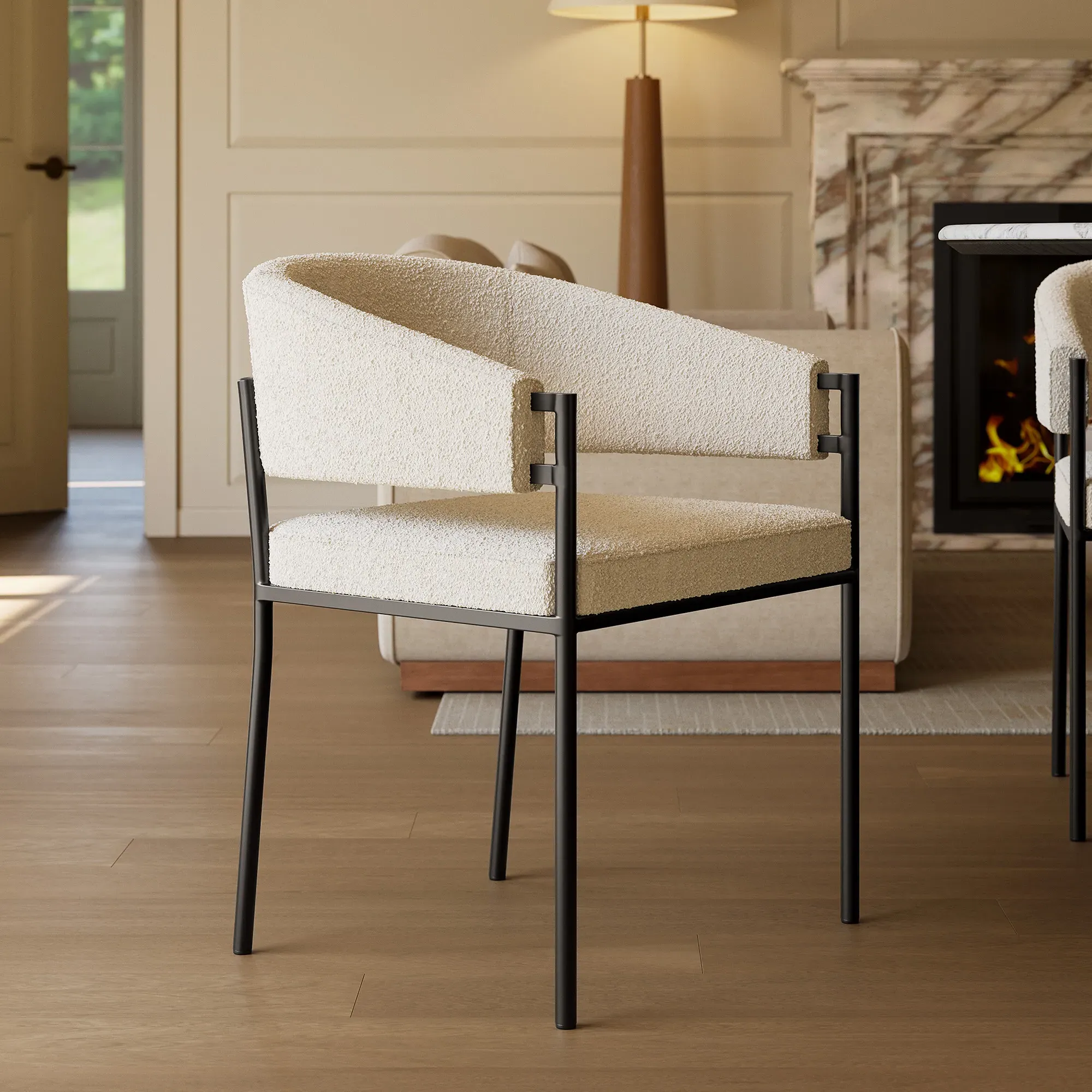 Lior Bouclé Dining Armchair with Iron Legs - Black product