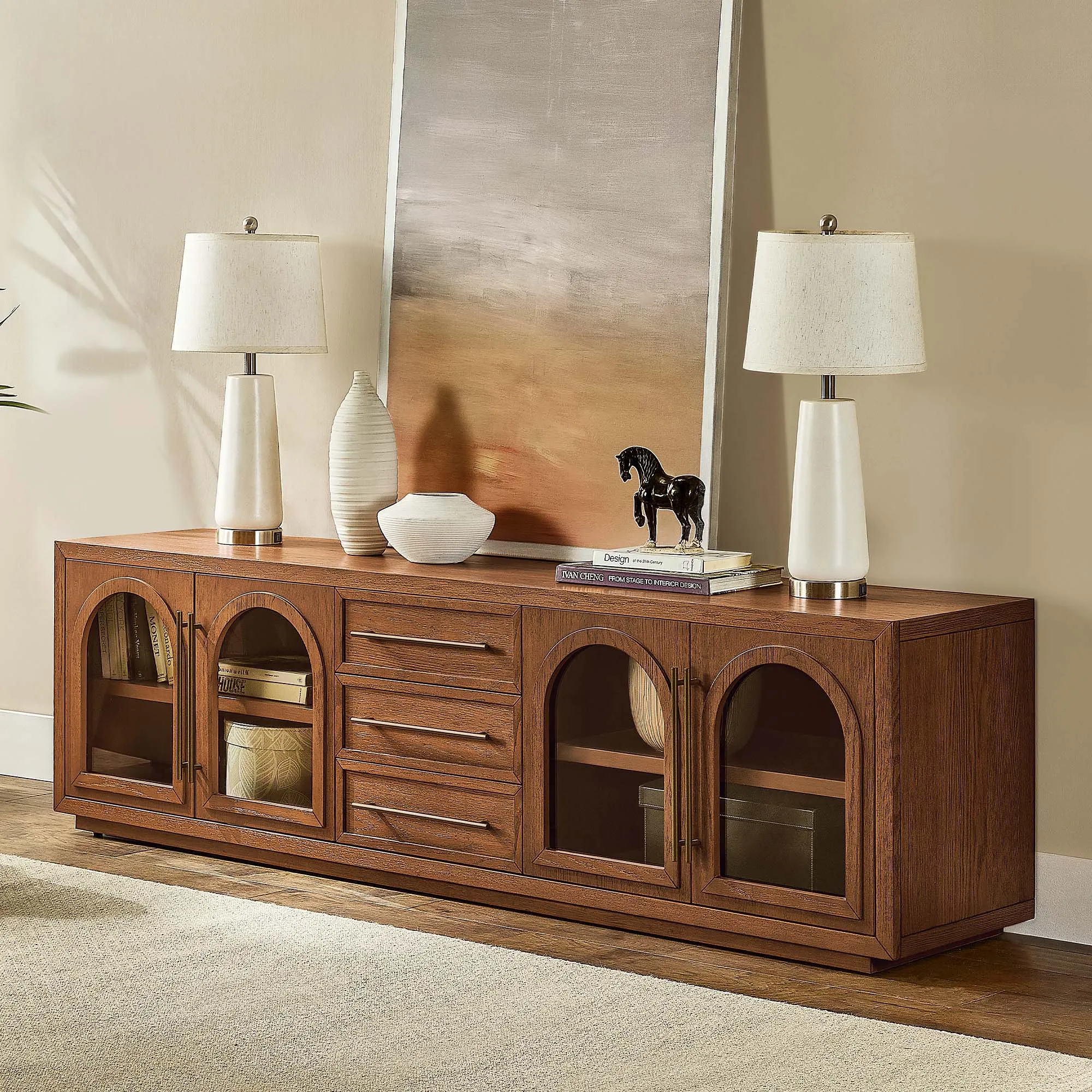 Lira 84 Inch TV Stand with Storage - Warm Brown, Solid Oak product