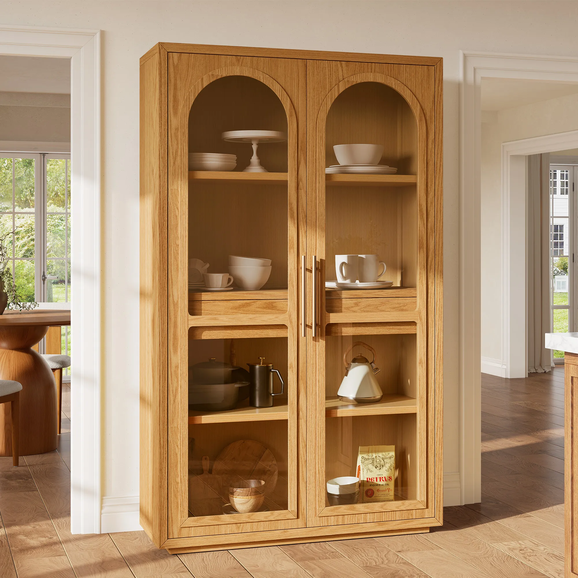 Lira Tall Display Cabinet with Adjustable Shelves - Natural, Oak product