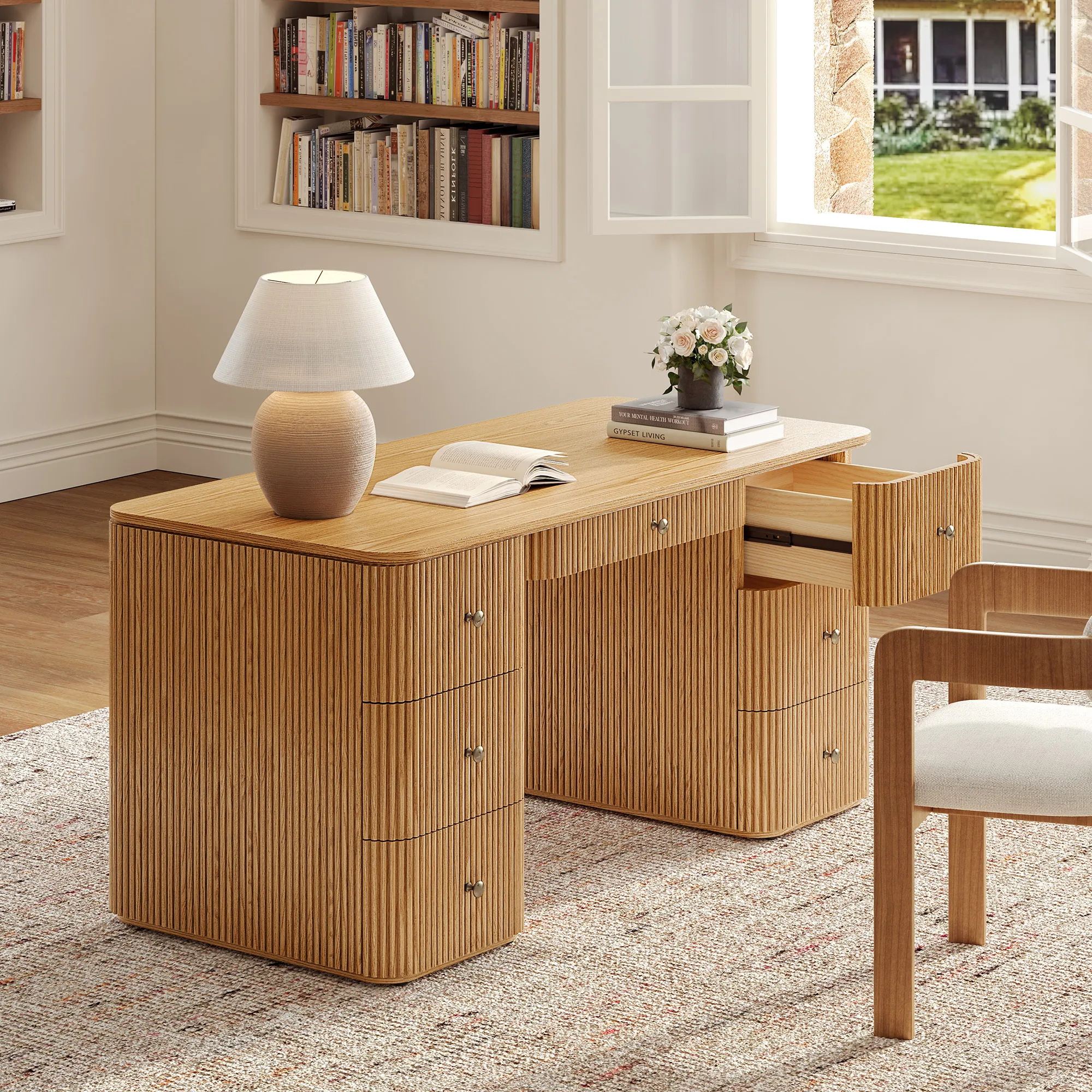 Lundbord 7-Drawer Office Desk - Natural, Oak product