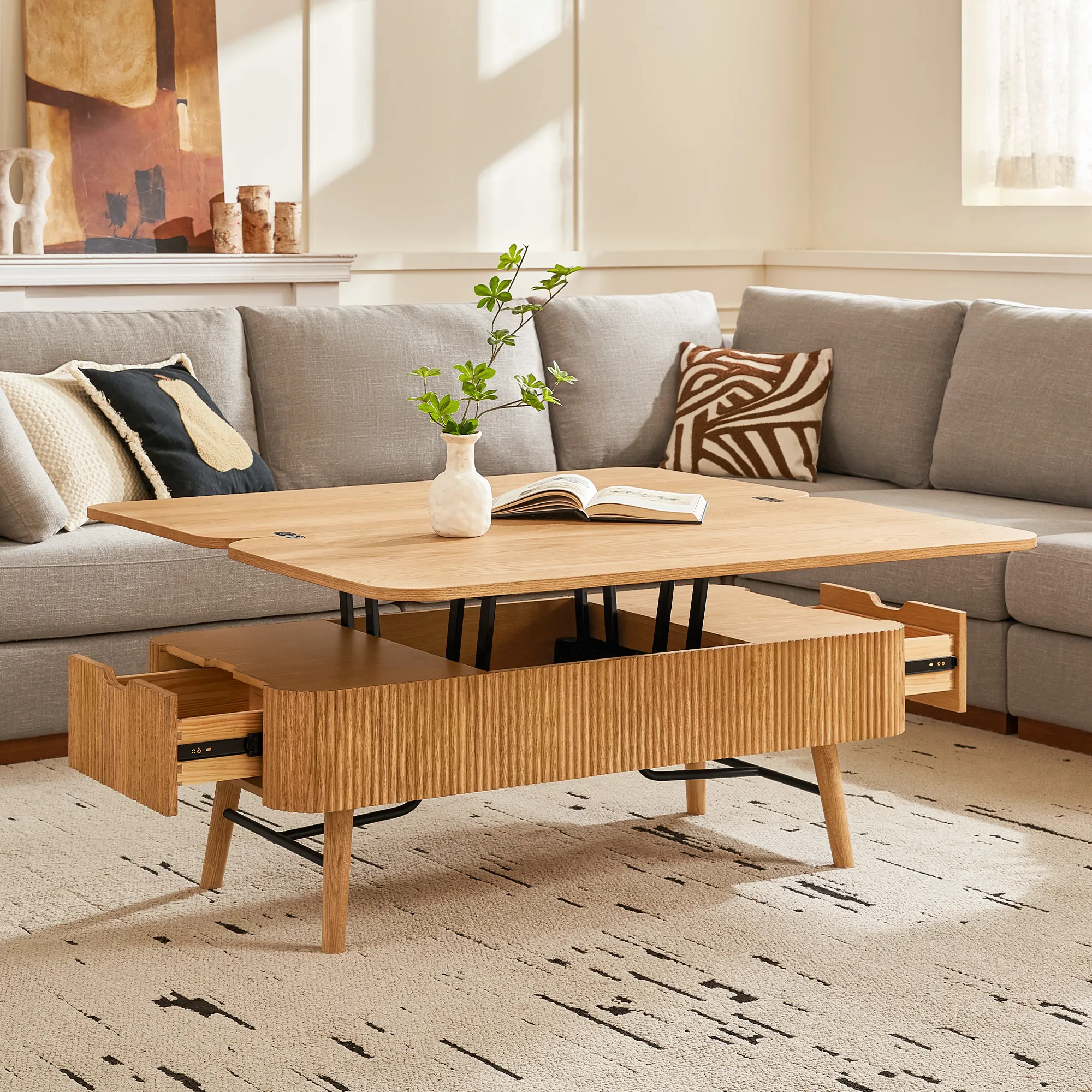 Magnus Lift Top Coffee Table with 2 Drawers - Natural, Oak product