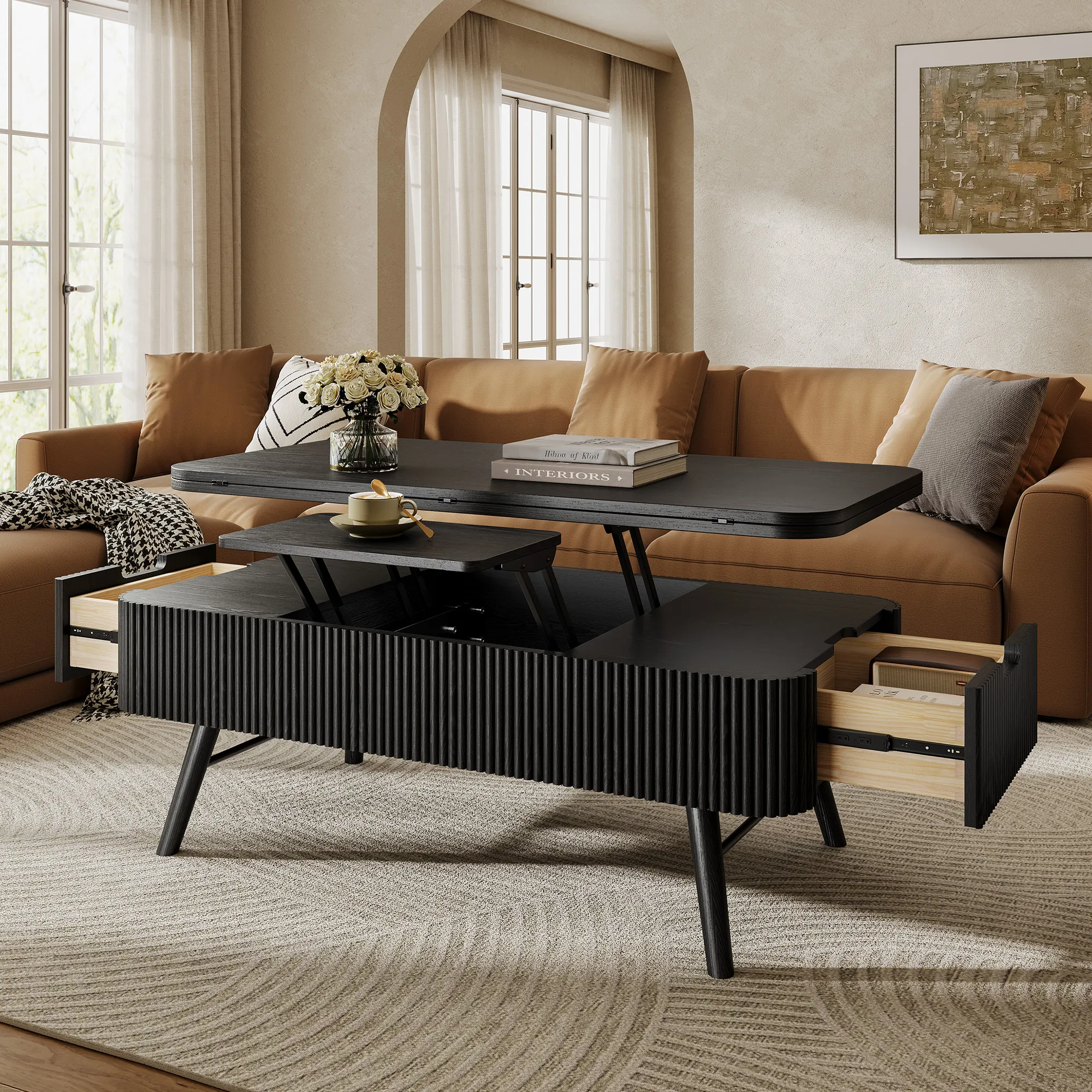 Magnus Lift Top Coffee Table with Drawer - Black, Oak product