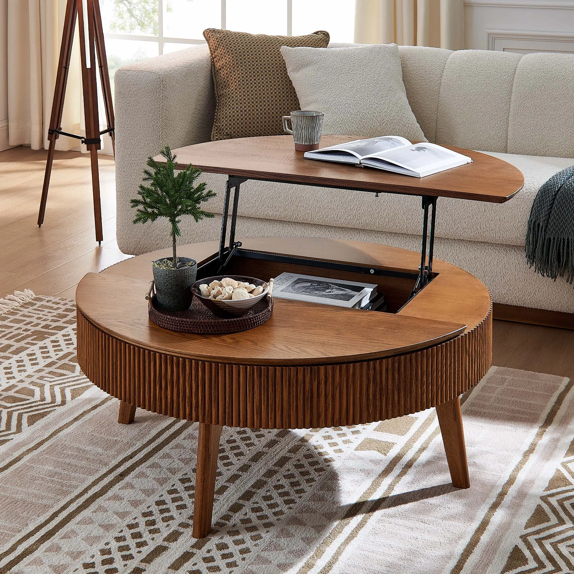 Magnus Round Coffee Table Lift-Top with Storage - Warm Brown, Oak product