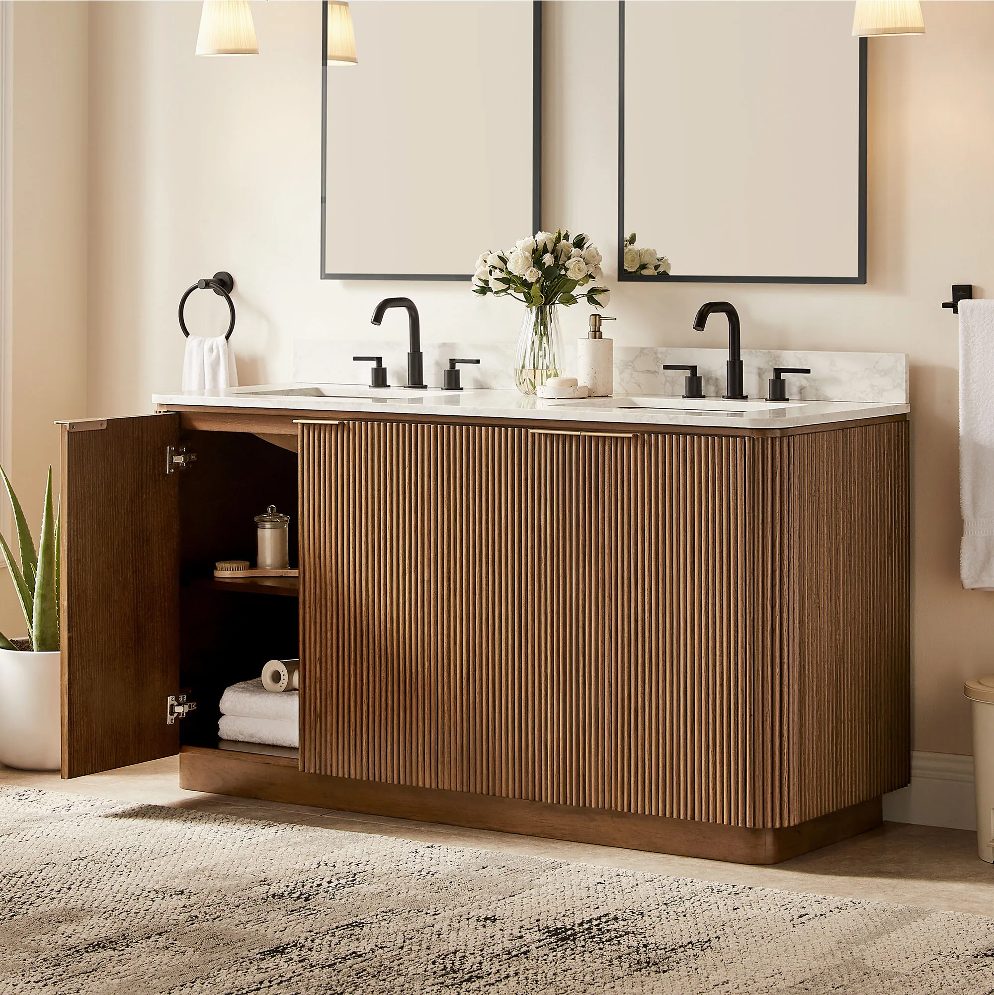 Marisol 63" Double Bathroom Vanity with Sink - Brown, Oak product