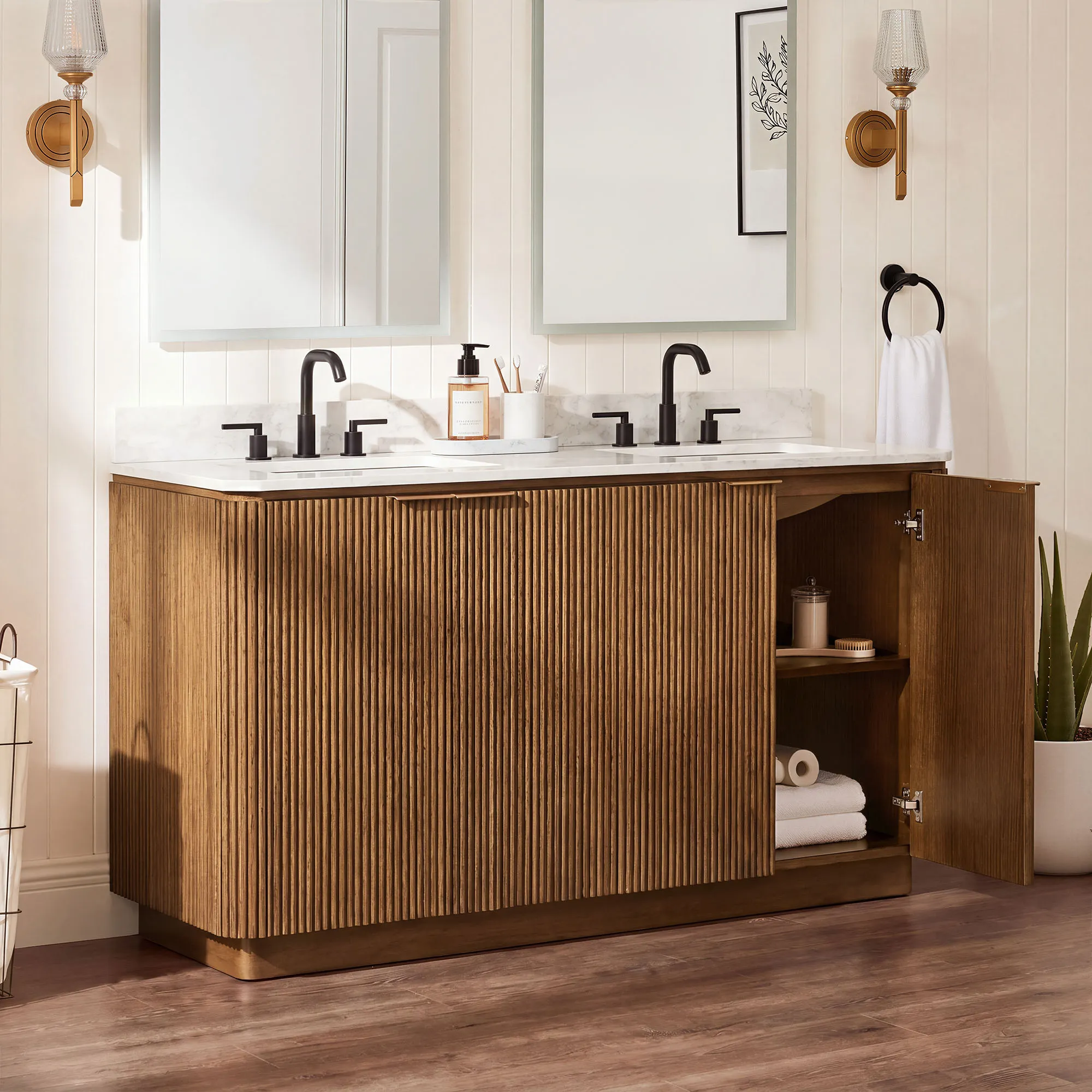 Marisol Double Bathroom Vanity with Sink - Brown, Oak product