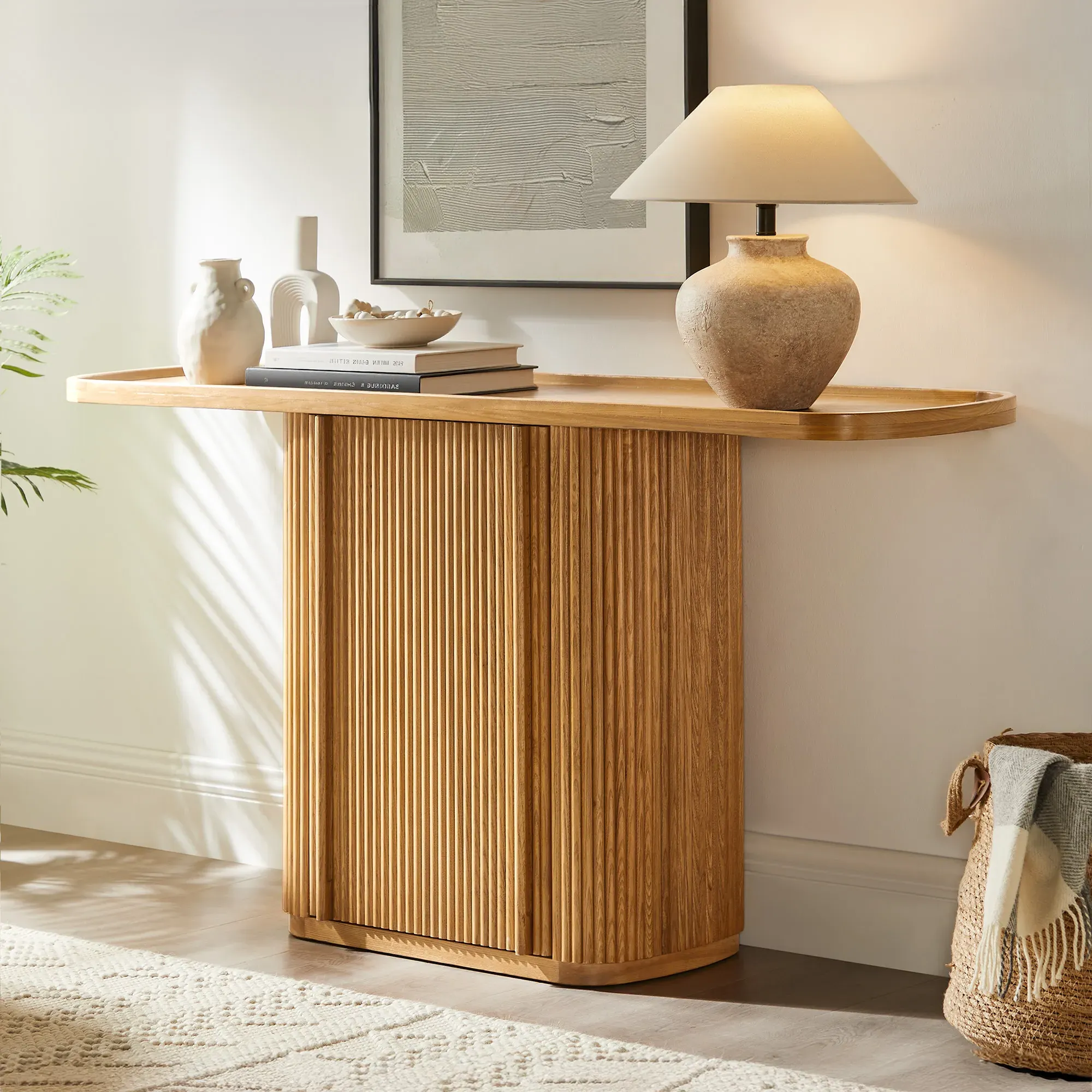 Marisol Fluted Console Table with Storage - Natural, Oak product