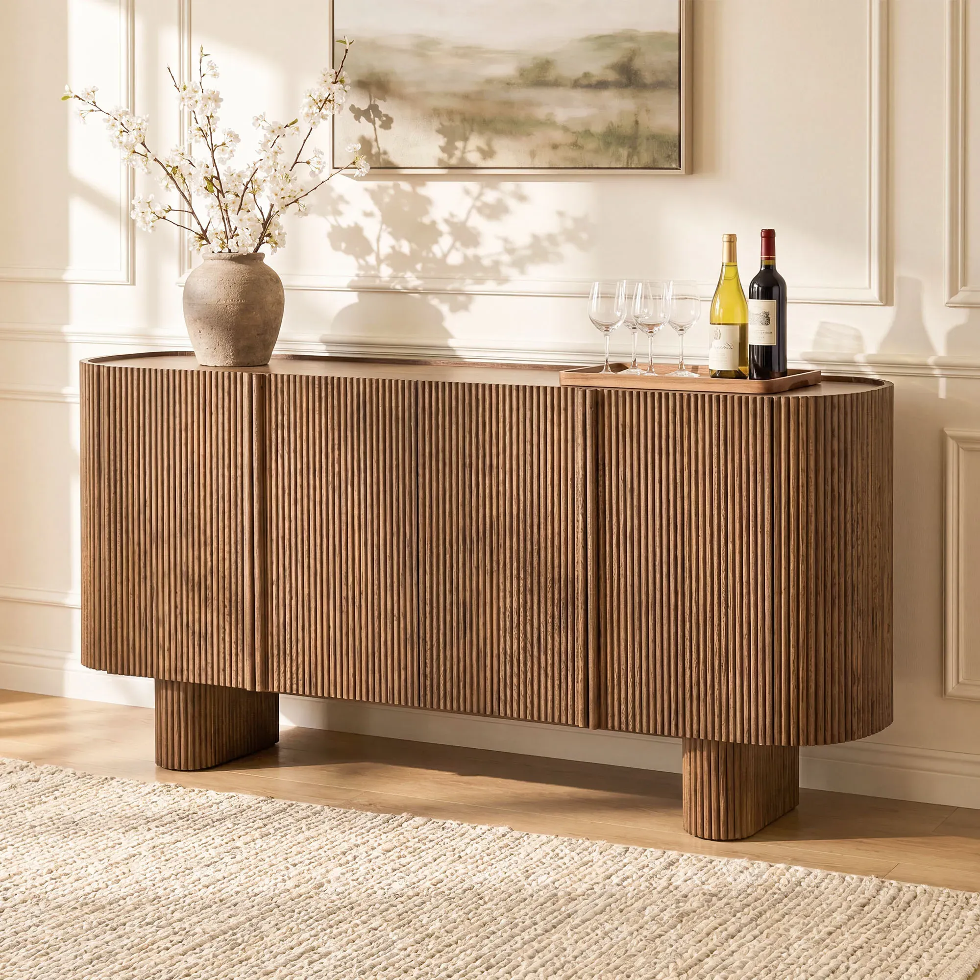 Marisol Fluted Sideboard with Adjustable Storage - Brown, Oak product