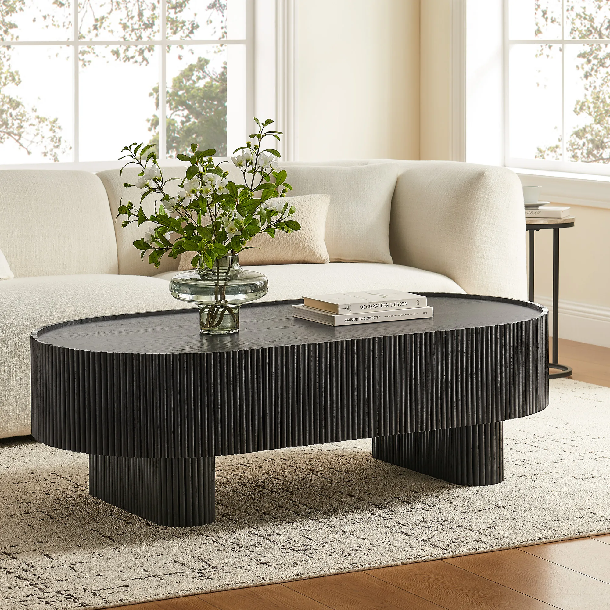 Marisol Oval Coffee Table with Drawer - Black, Oak product