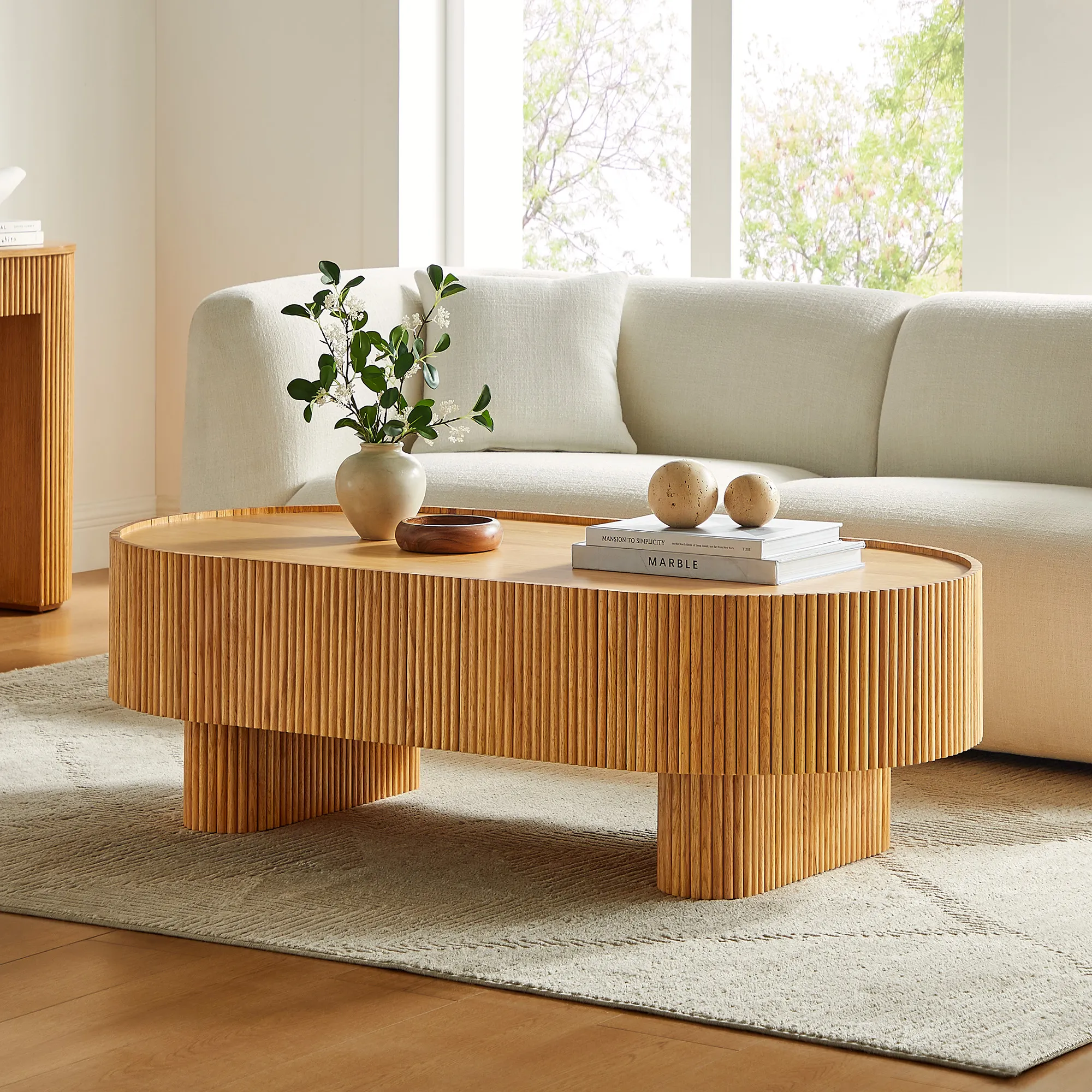 Marisol Oval Coffee Table with Drawer - Natural, Oak product