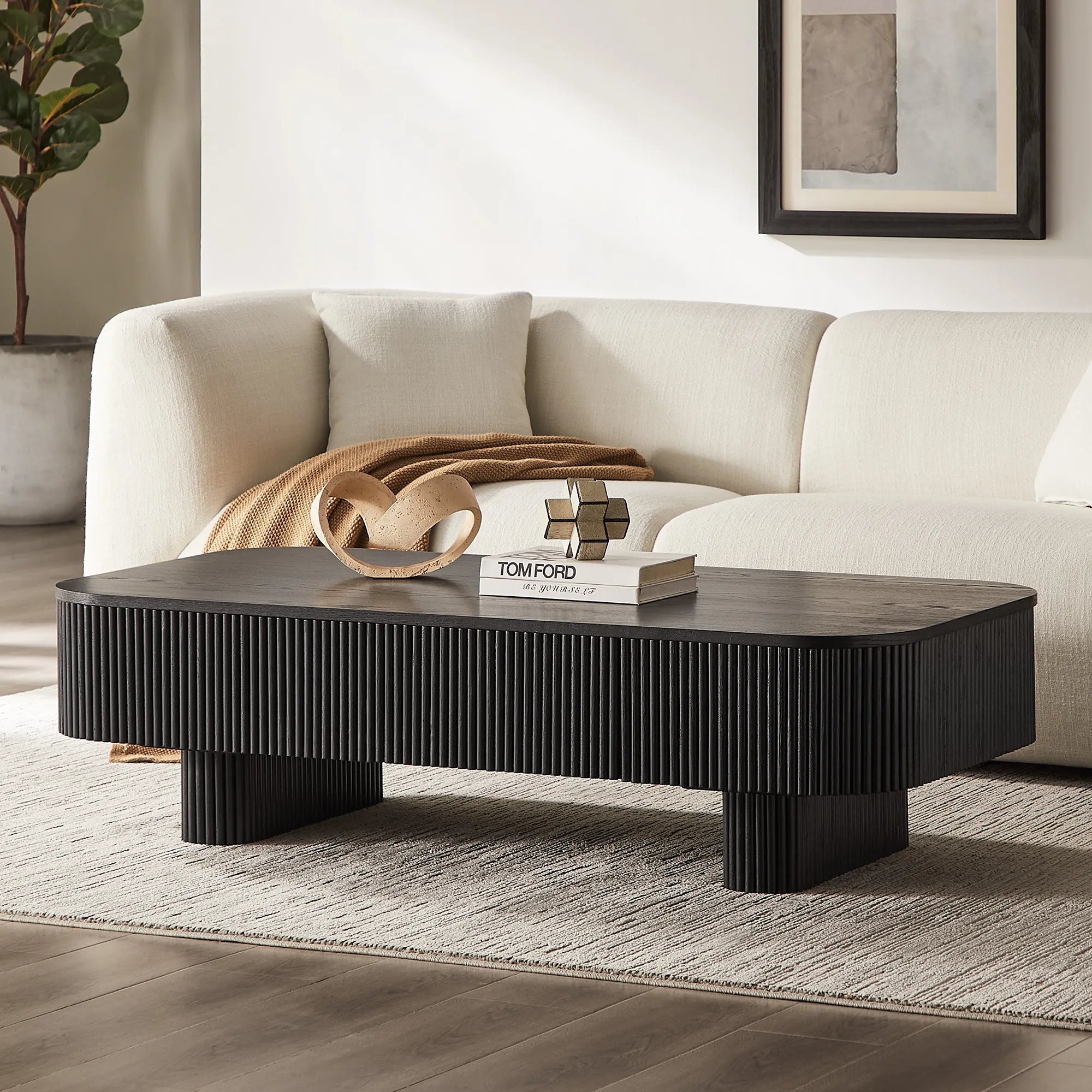 Marisol Oval Coffee Table with Storage - Black, Oak product