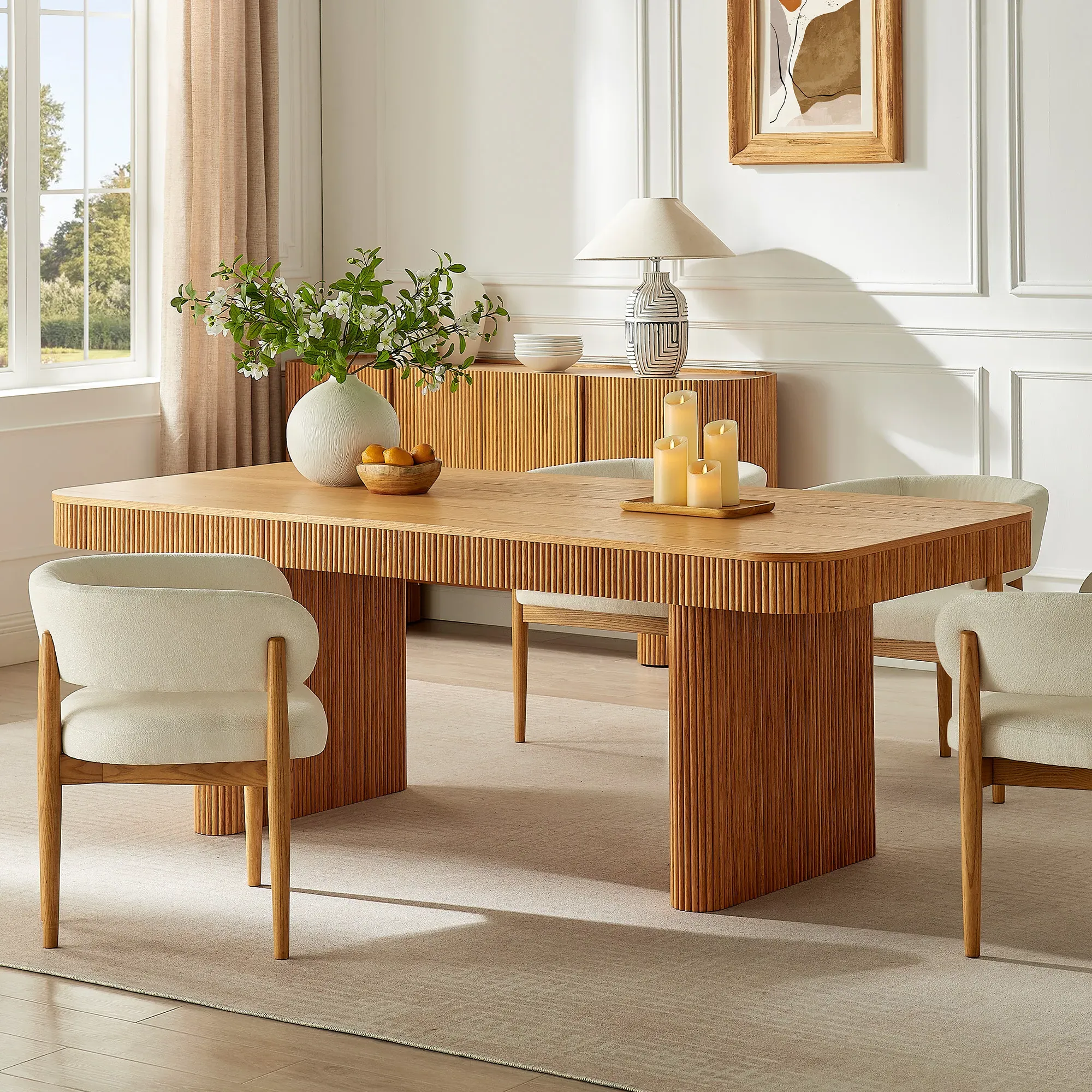 Marisol Rectangle Dining Table Fluted Pedestal - Natural, Oak product