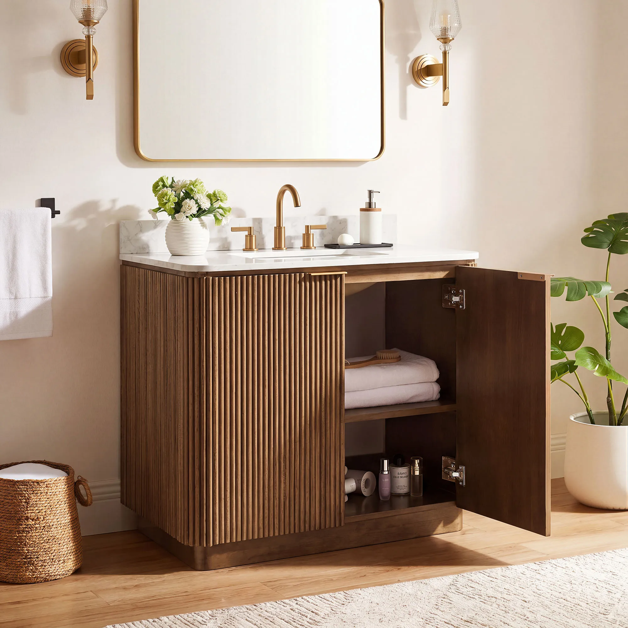 Marisol Single Bathroom Vanity with Storage - Brown, Oak product
