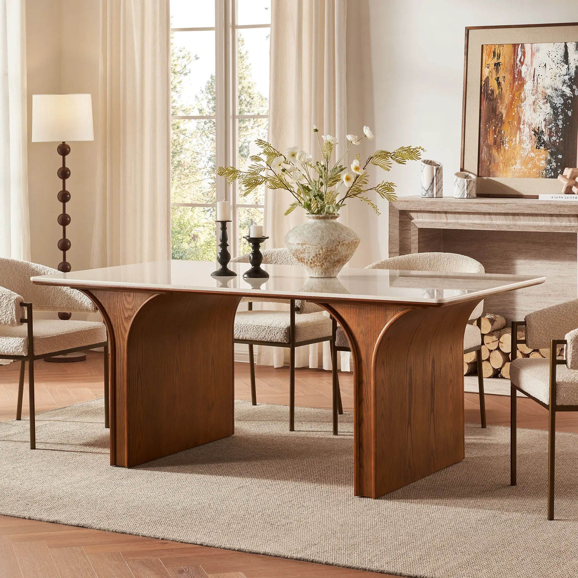 Matilda 6-Seater Rectangular Dining Table with Arch Legs - Beige, Engineered Stone product