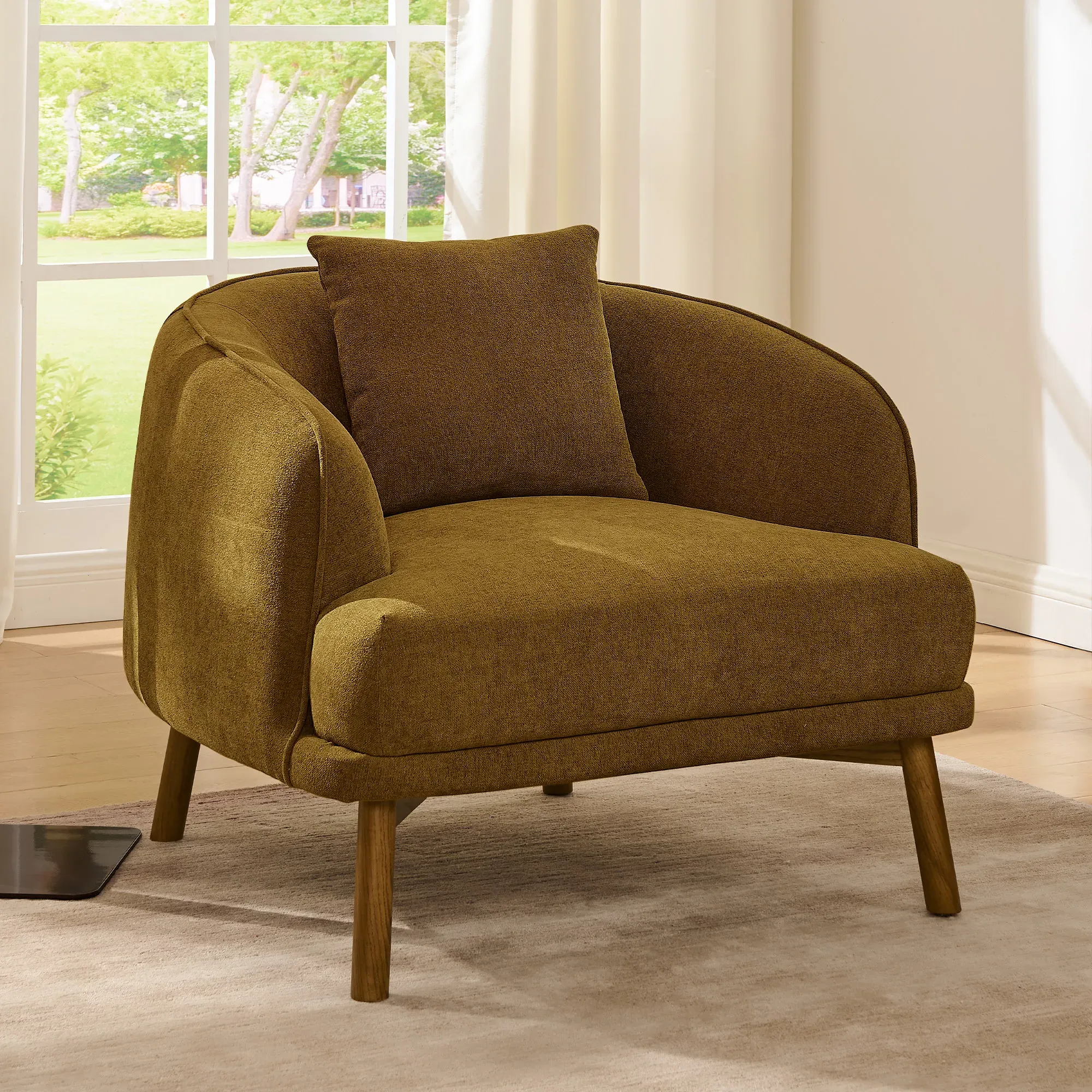 Mellow Accent Chair with Ash Wood Legs - Olive, Chenille product