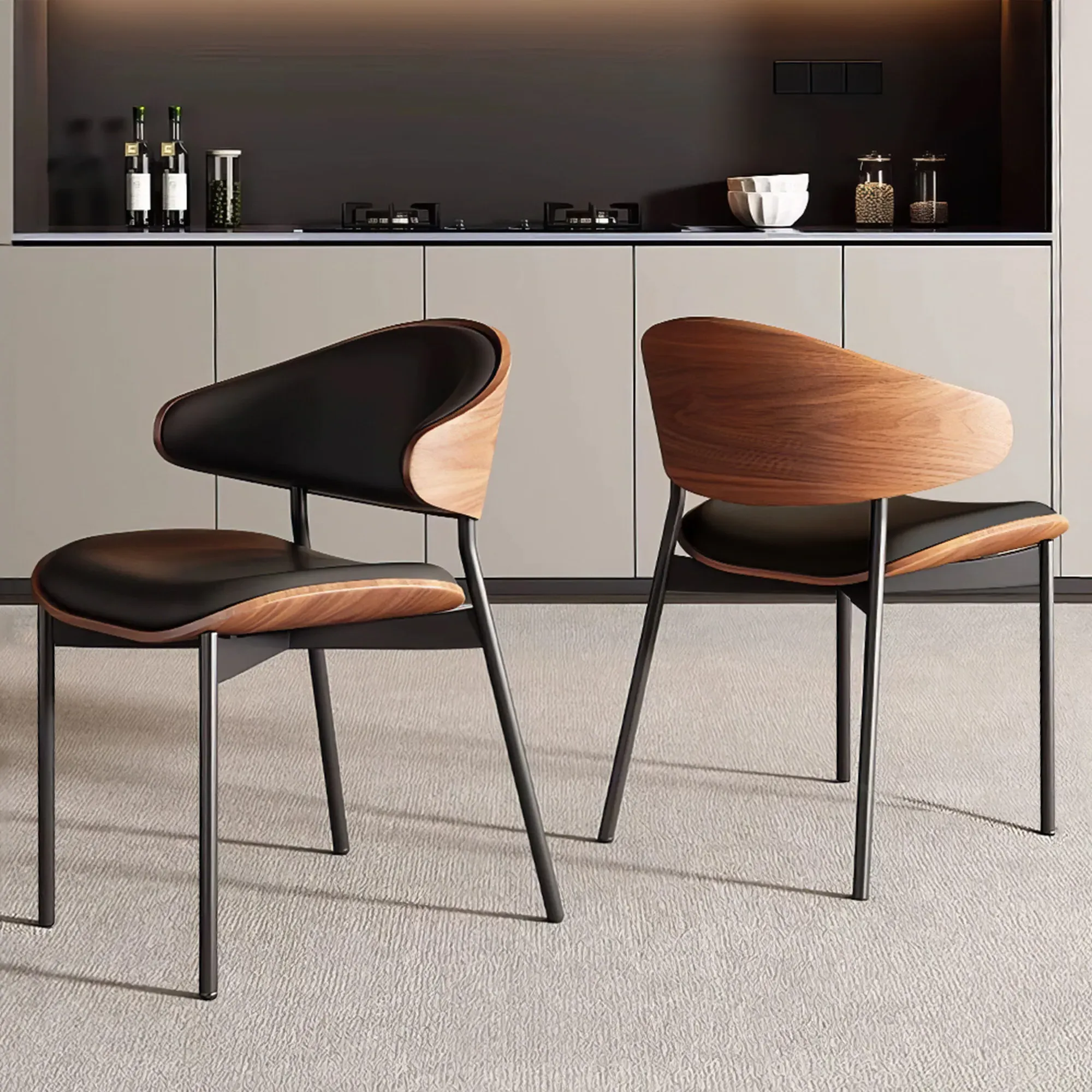 Mid-Century Dining Chair Set of 2 - Brown, PU Leather product