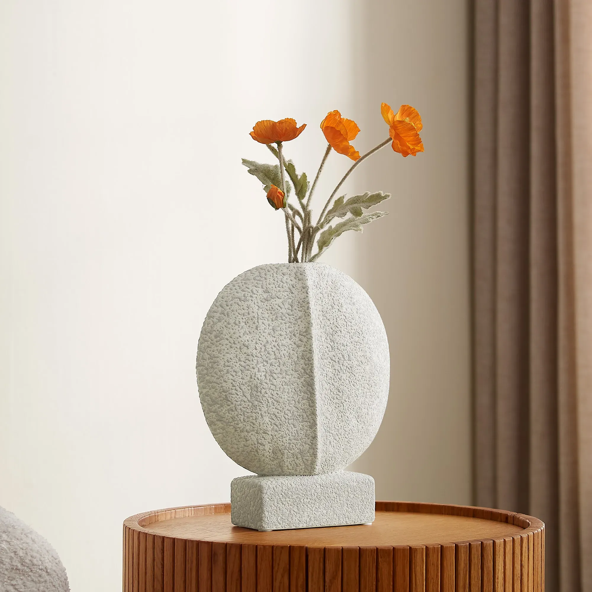 Moon Stone Textured Oval Ceramic Vase - Beige, Ceramic product