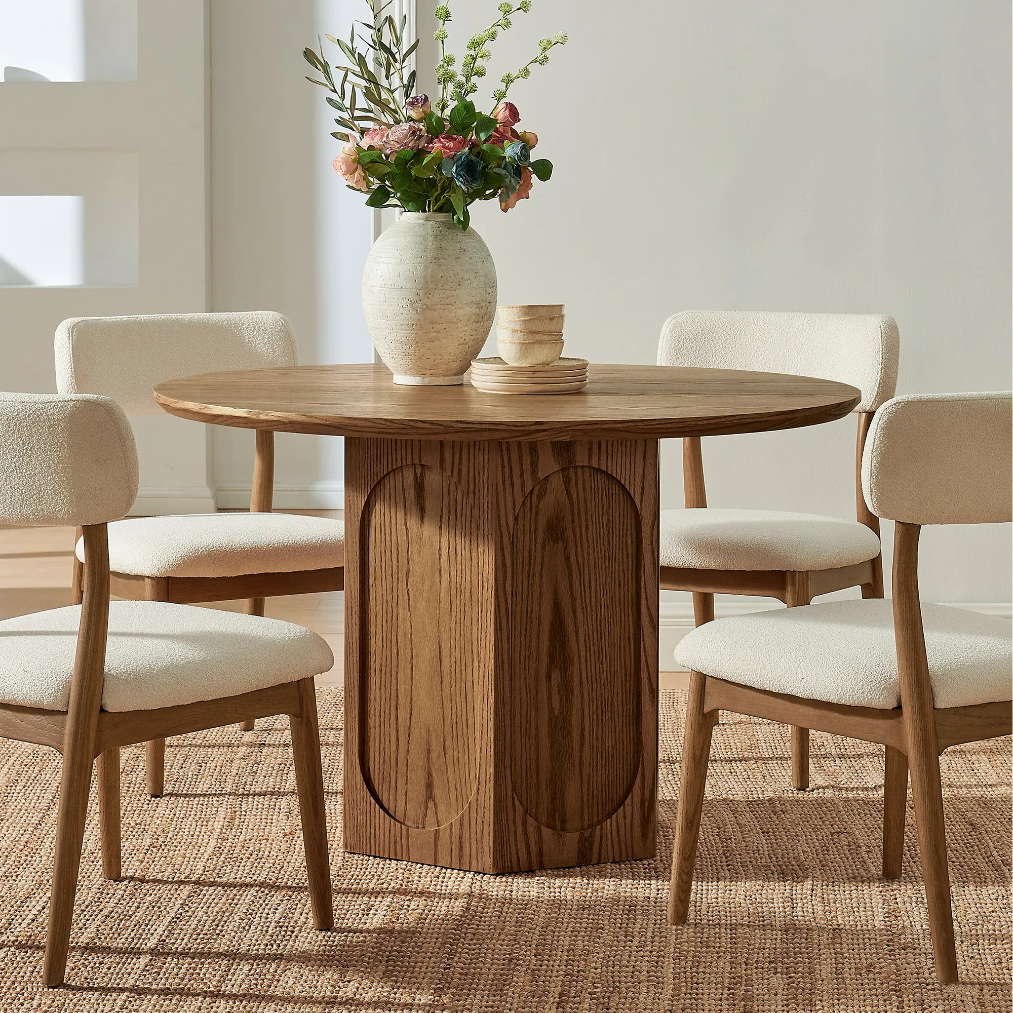 Necia Round Dining Table - Brown, Solid Wood product
