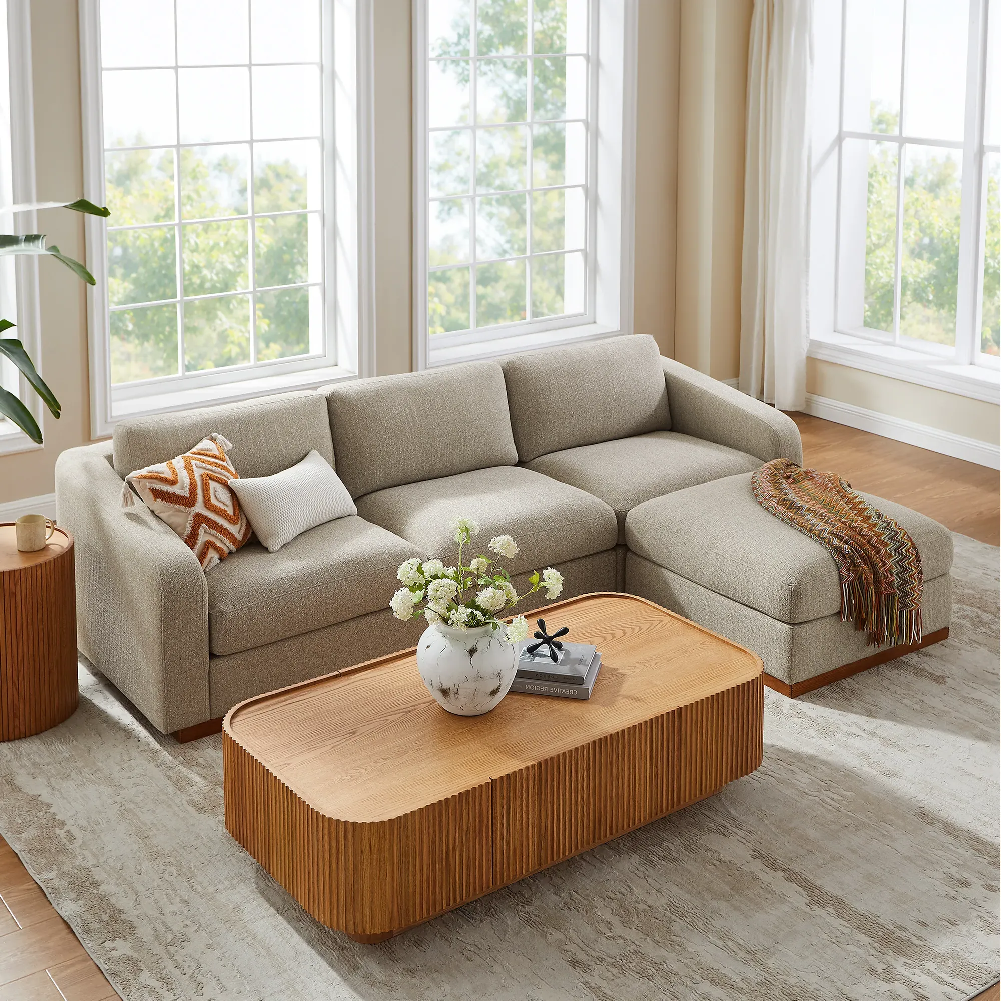 Nesten L-Shaped Modular Sectional Sofa with Ottoman - Khaki product