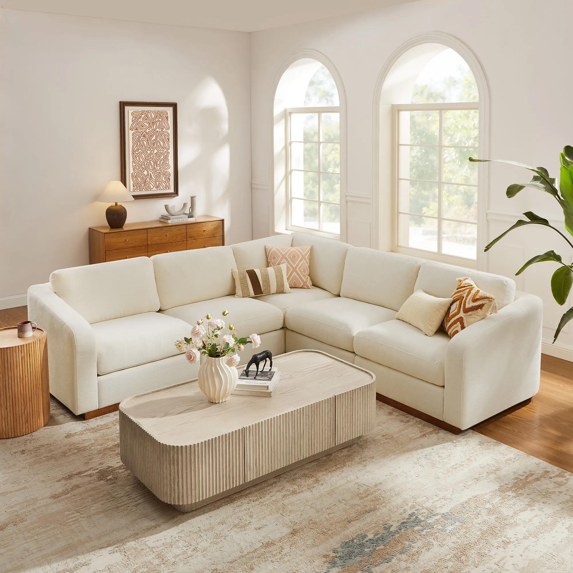 Nesten L-Shaped Modular Sectional Sofa with Removable Cover - White, Cotton product