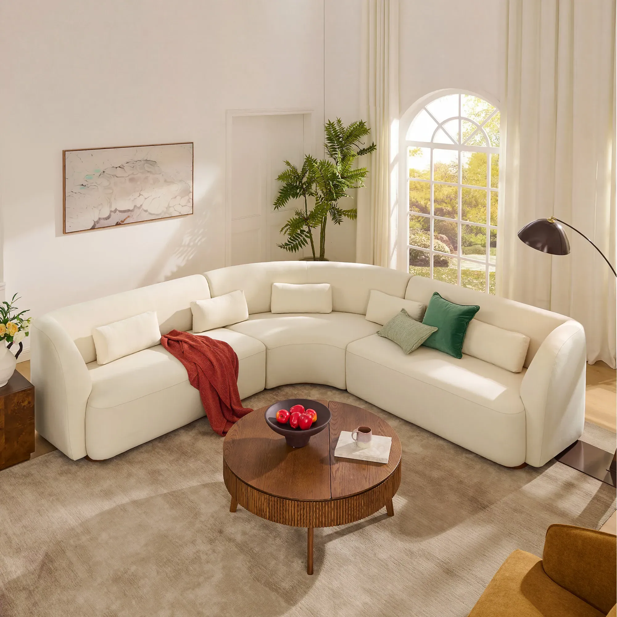 Odelia 3-Piece Curved Sectional Sofa - White, Cotton product