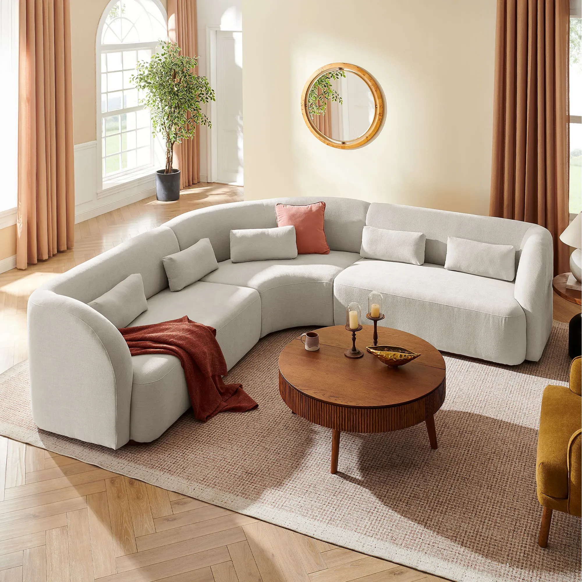 Odelia Curved Modular Sectional Sofa - Gray, Cotton product