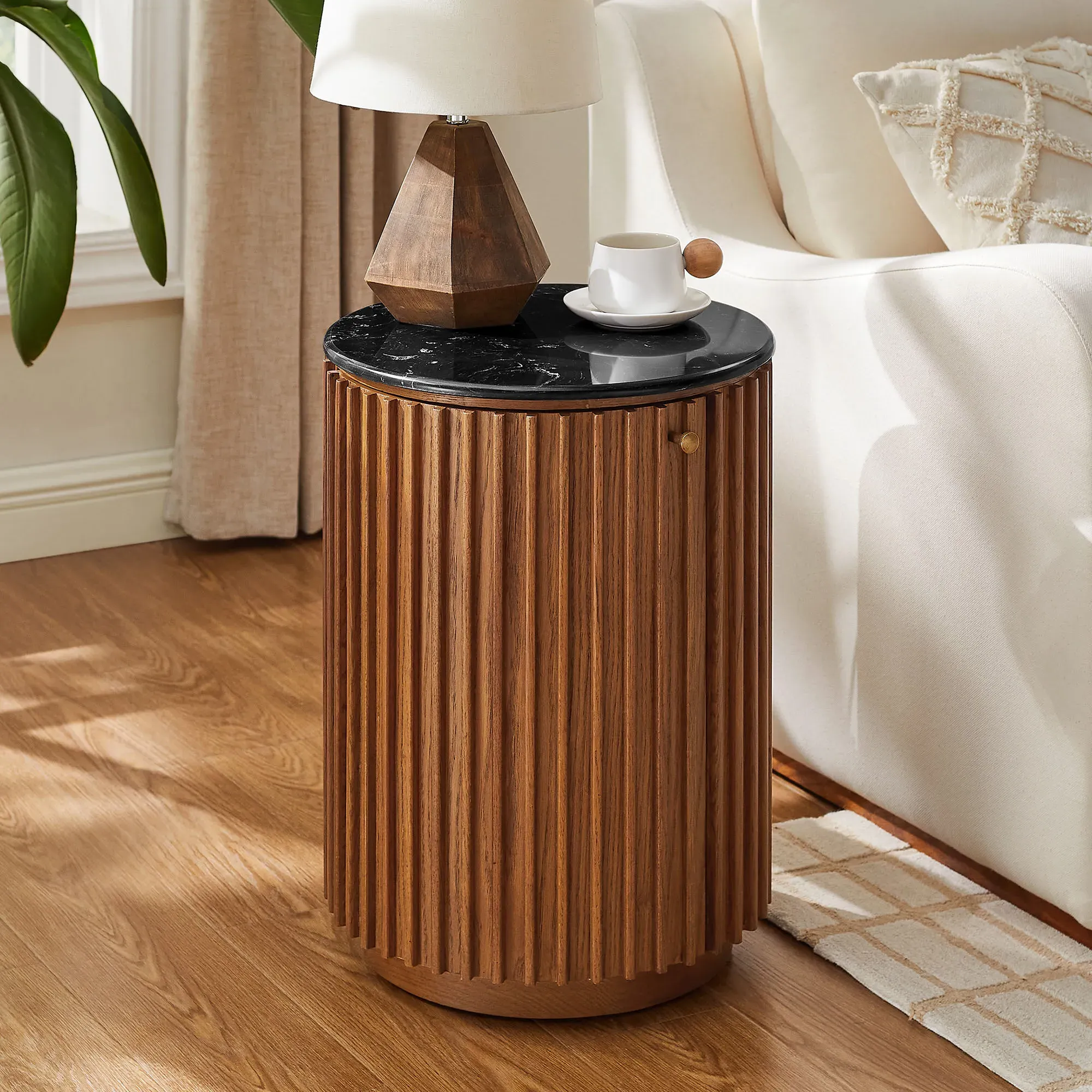 Olina Round Side Table - Warm Brown, Solid Oak product