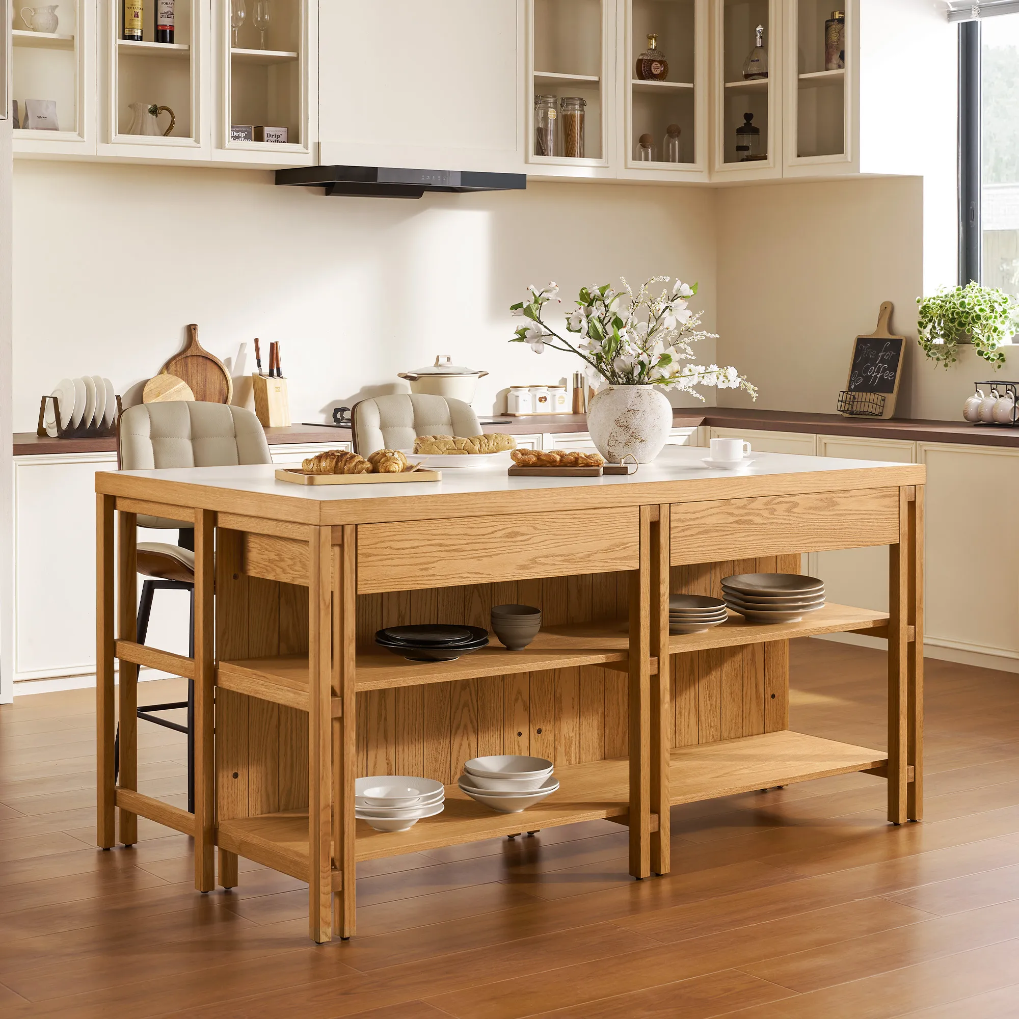Pernilla Kitchen Island with Storage - White, Sintered Stone product