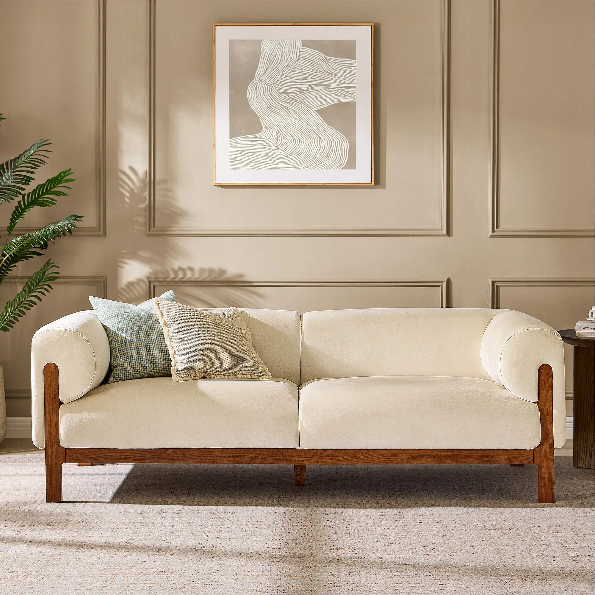 Polaris 2-Seater Velvet Loveseat Sofa - White, Ash Wood product