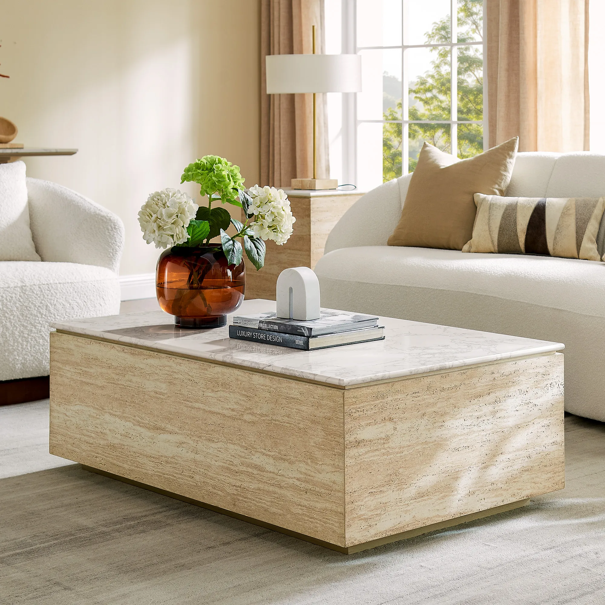 Renata Rectangular Coffee Table - White, Engineered Stone product