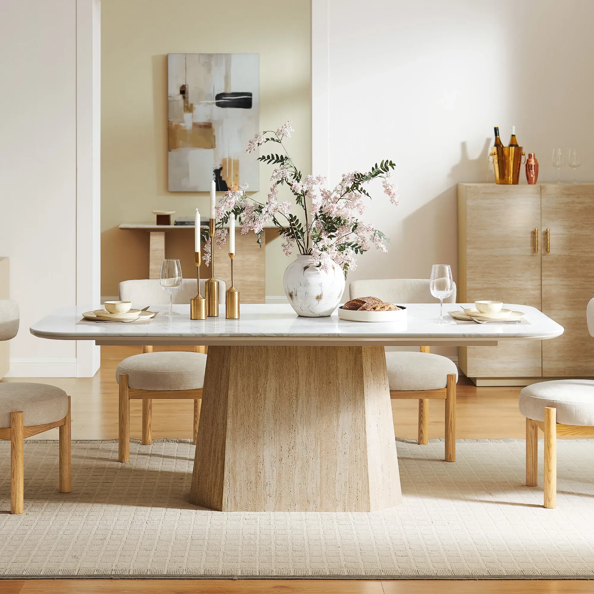 Renata Rectangular Dining Table - White, Engineered Stone product