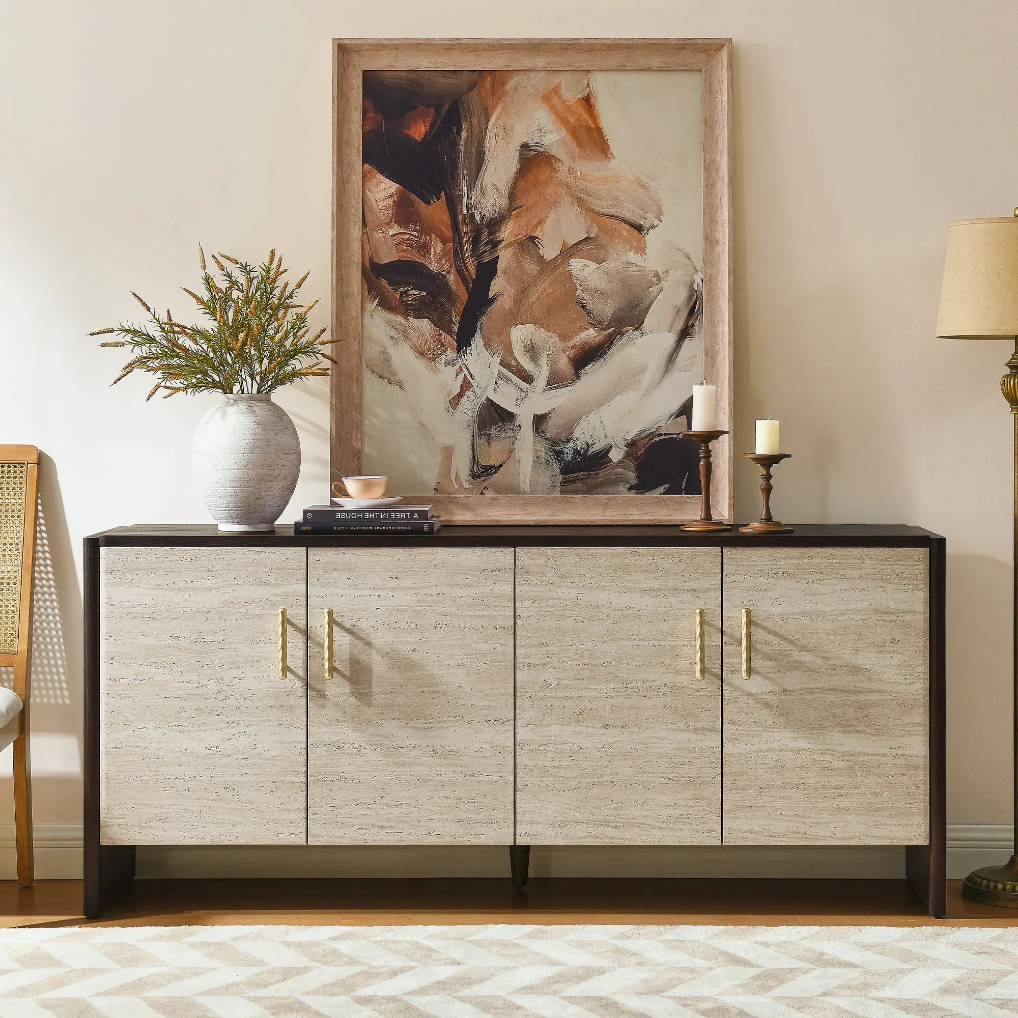 Renata Sideboard with Adjustable Shelves - Black & Beige product