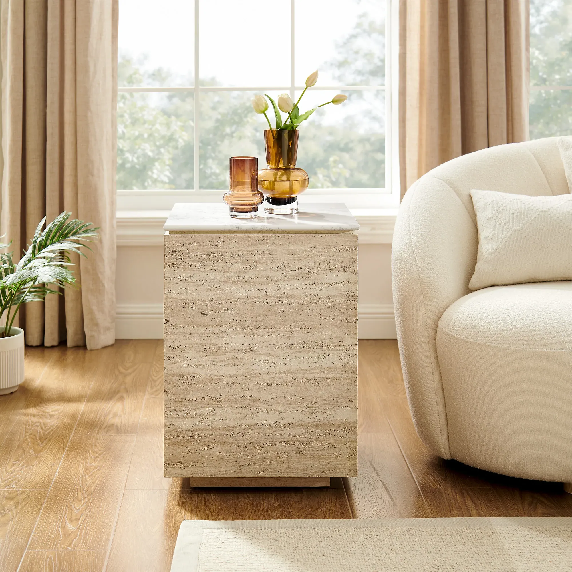 Renata Square Side Table - White, Engineered Stone product