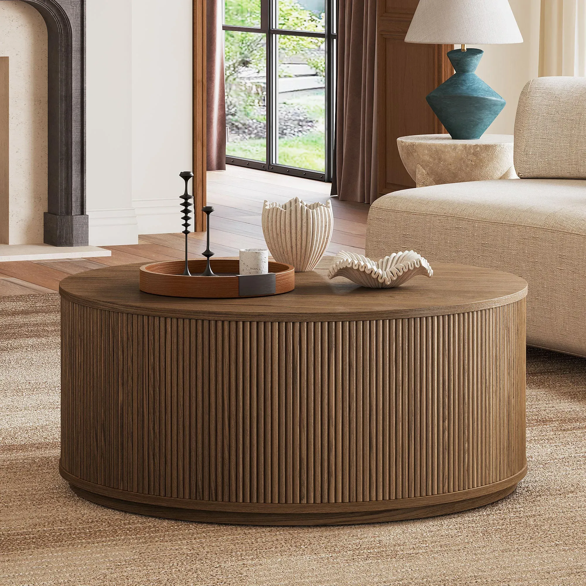 Rolf 42" Round Coffee Table - Brown, Oak product