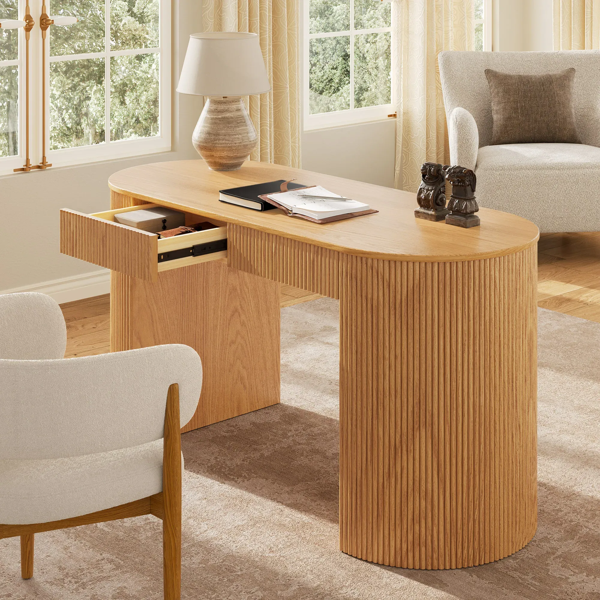 Rolf 61" Oval Desk with Storage - Natural, Oak product