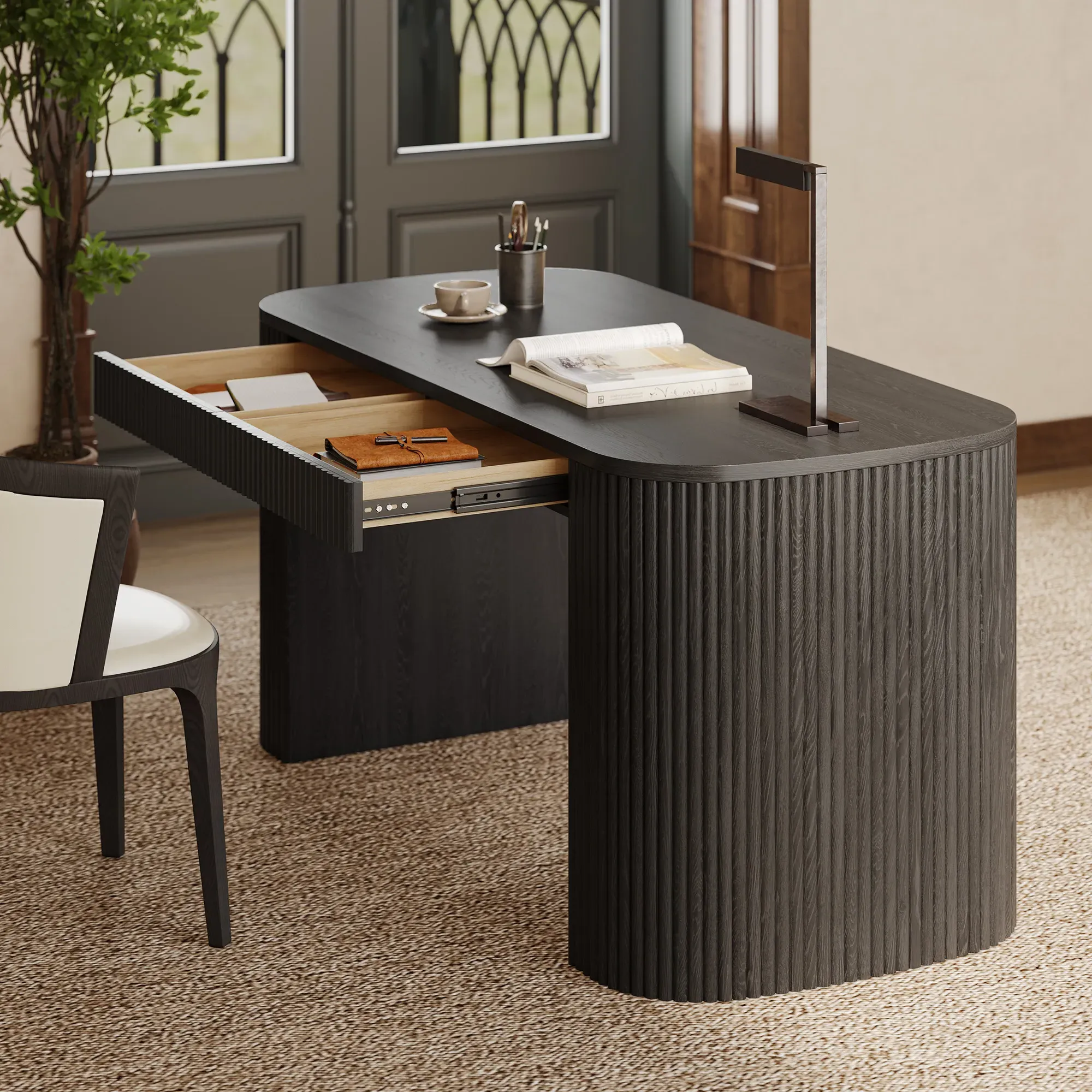 Rolf Office Desk with 2 Drawers - Black, Oak product