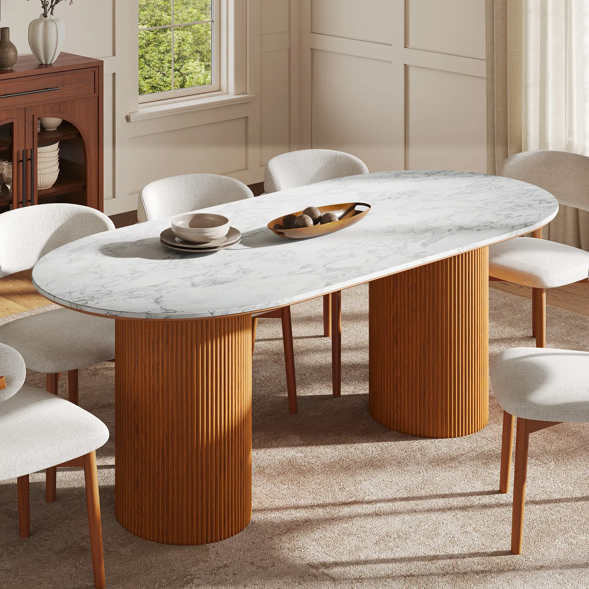 Rolf Oval Dining Table - White, Engineered Stone product