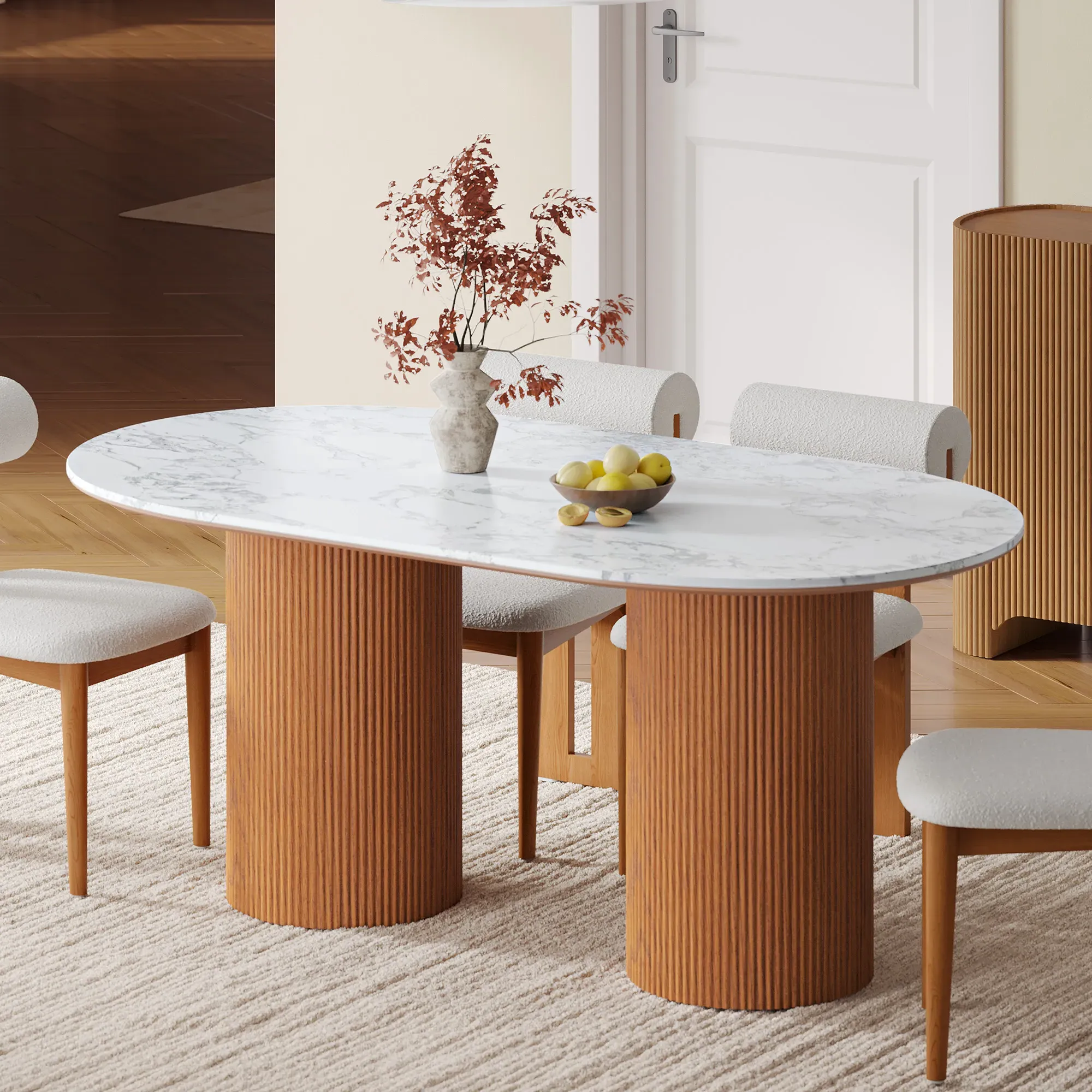 Rolf Oval Dining Table - White, Engineered Stone product