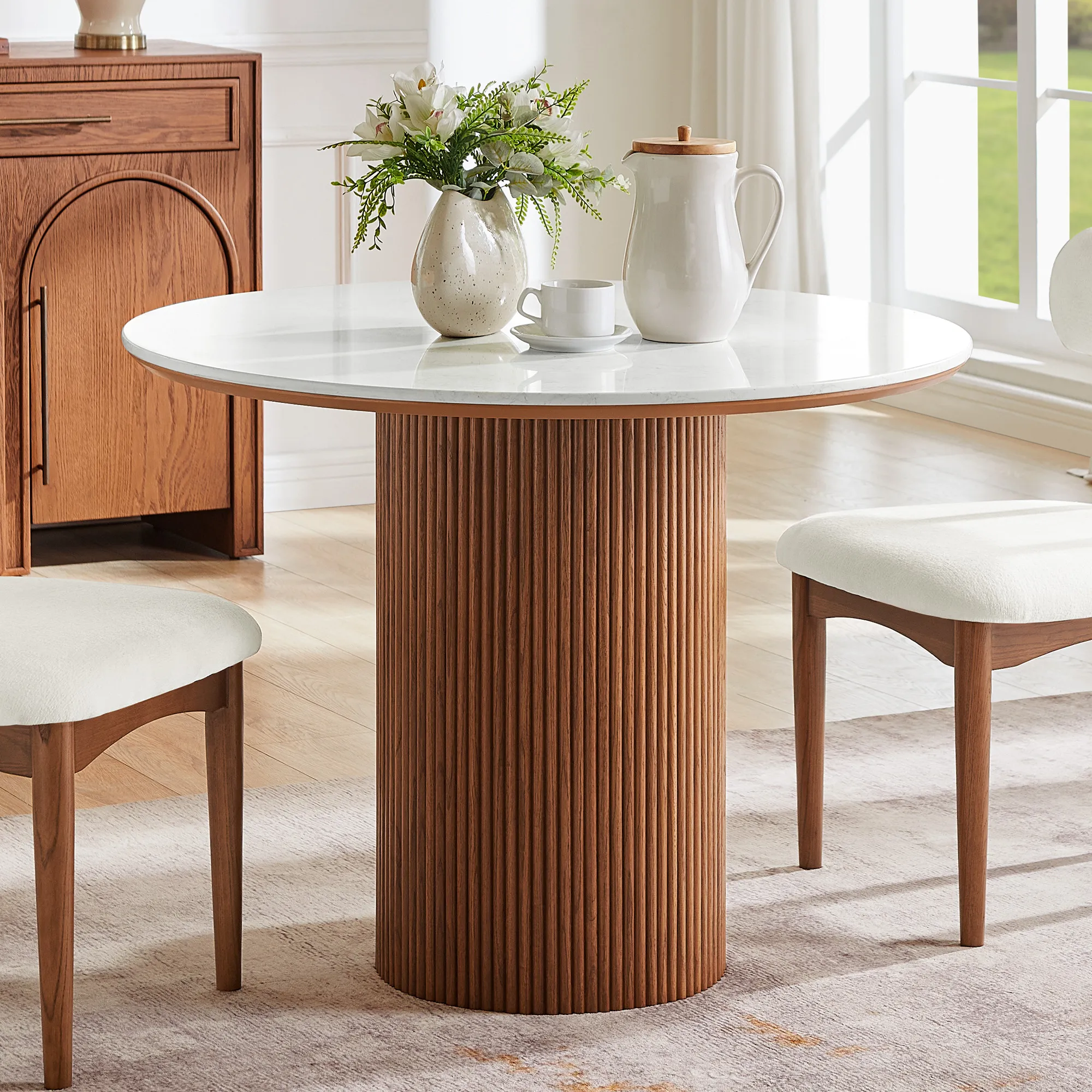 Rolf Round Pedestal Dining Table - White, Oak product