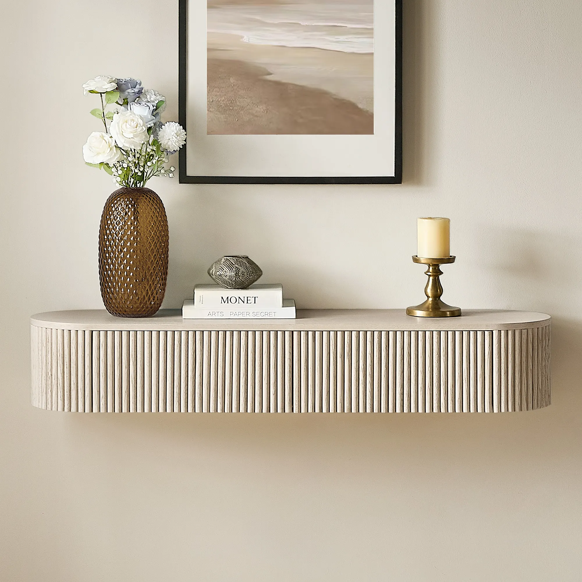 Rolf Wall-Mounted Console Table with Drawers - Whitewash, Oak product
