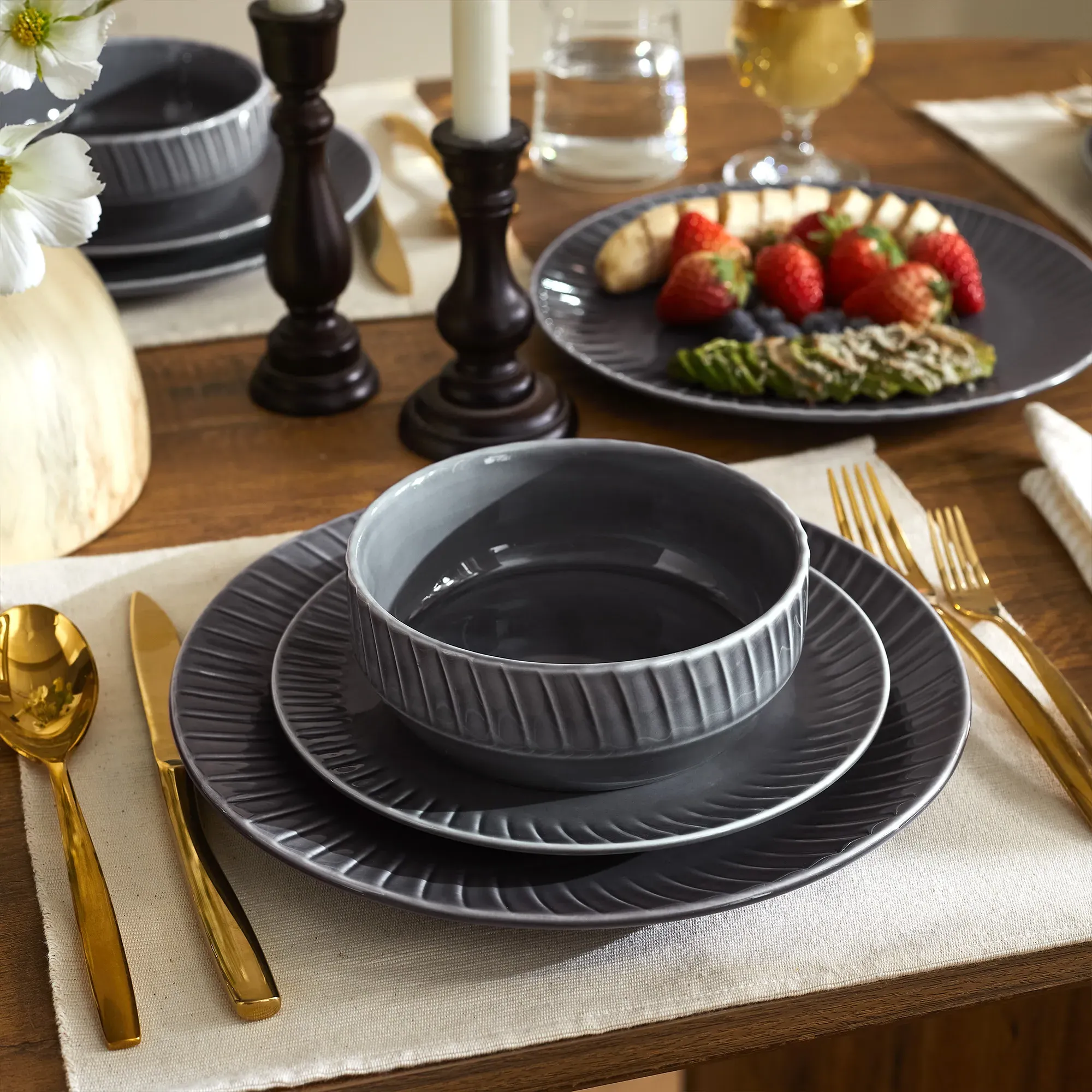 Round Dinnerware Set - Gray, Ceramic product